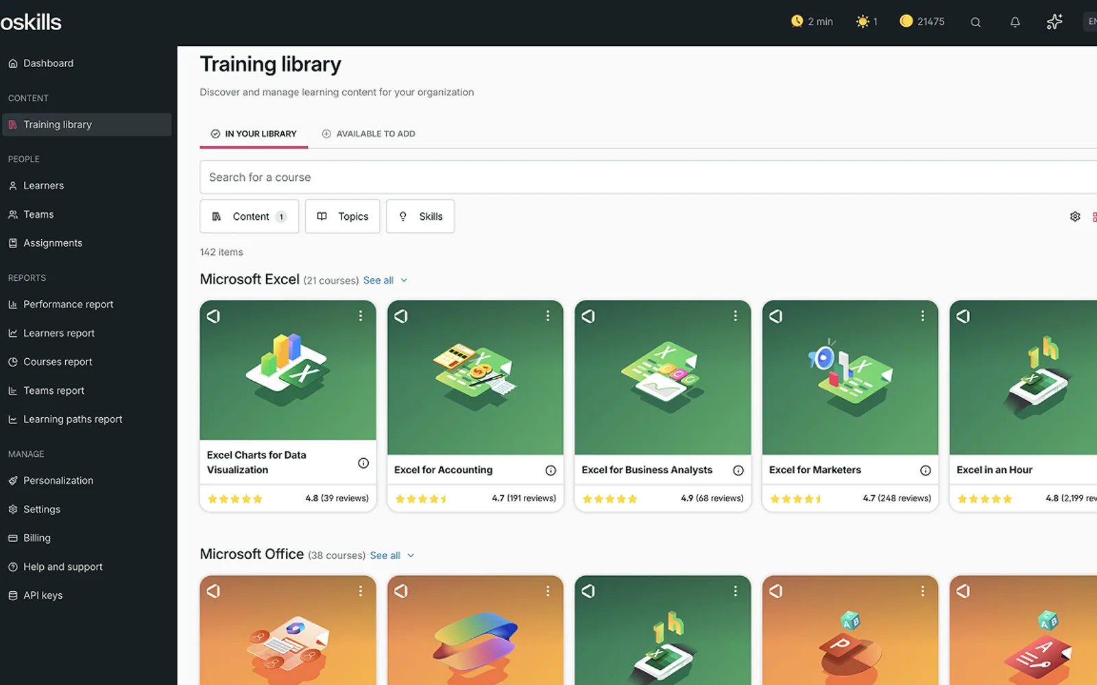 GoSkills Course Library — screenshot from the Microsoft Marketplace listing