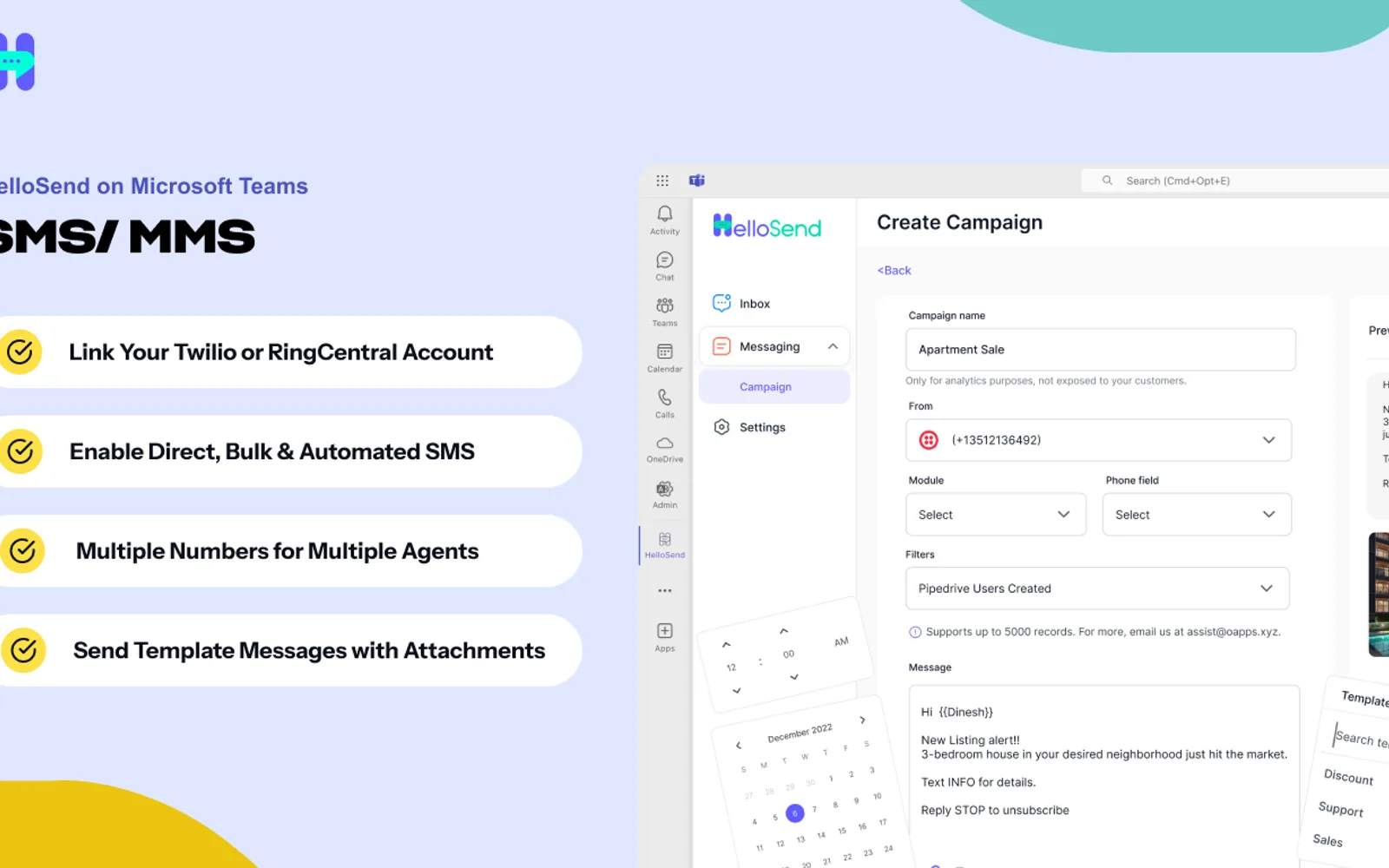 HelloSend SMS & WhatsApp — screenshot from the Microsoft Marketplace listing