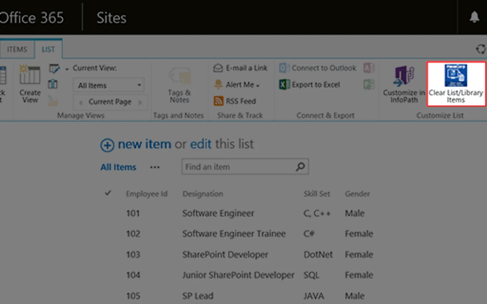 HexaCorpClearListLibraryItems — screenshot from the Microsoft Marketplace listing