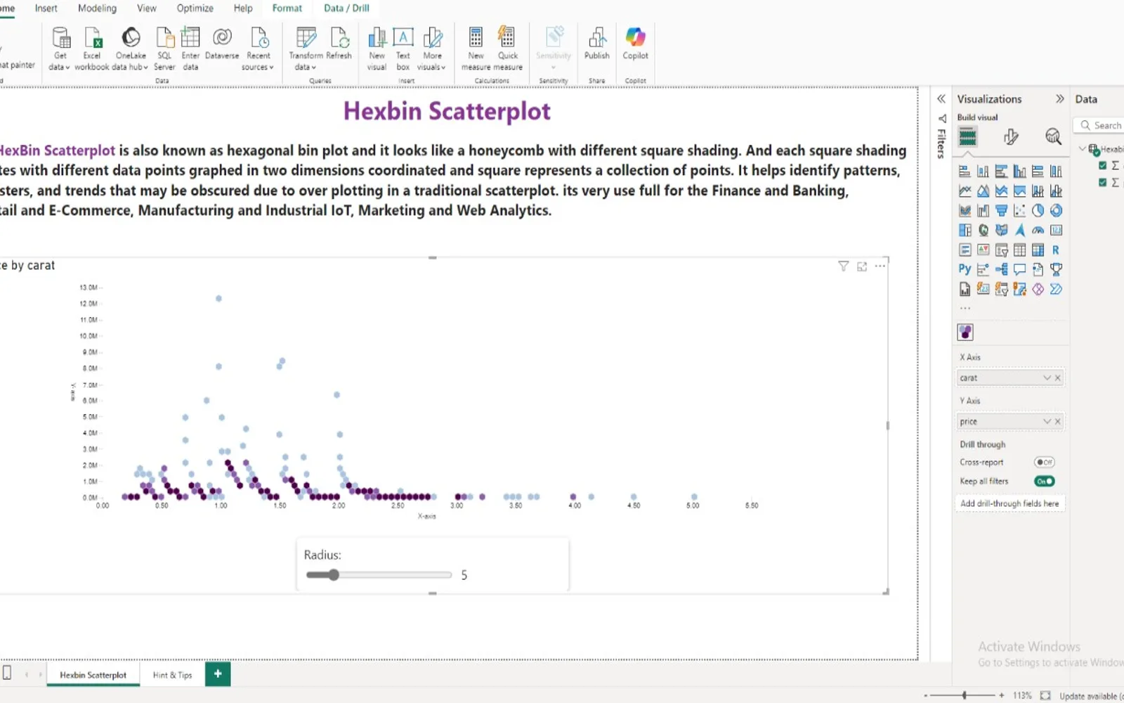 Hexbin Scatterplot by iFour — screenshot from the Microsoft Marketplace listing