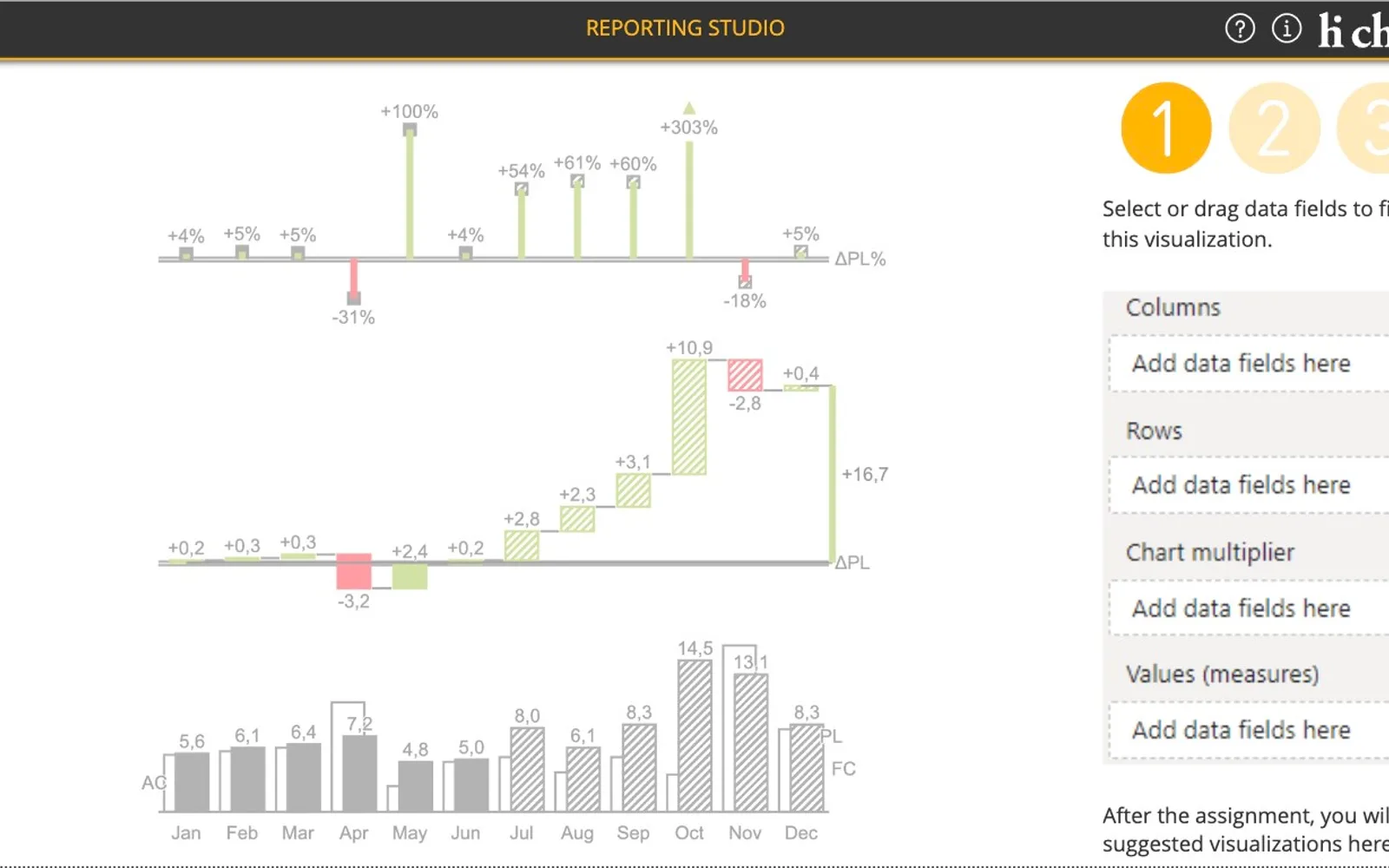 hi-chart Reporting Studio — screenshot from the Microsoft Marketplace listing