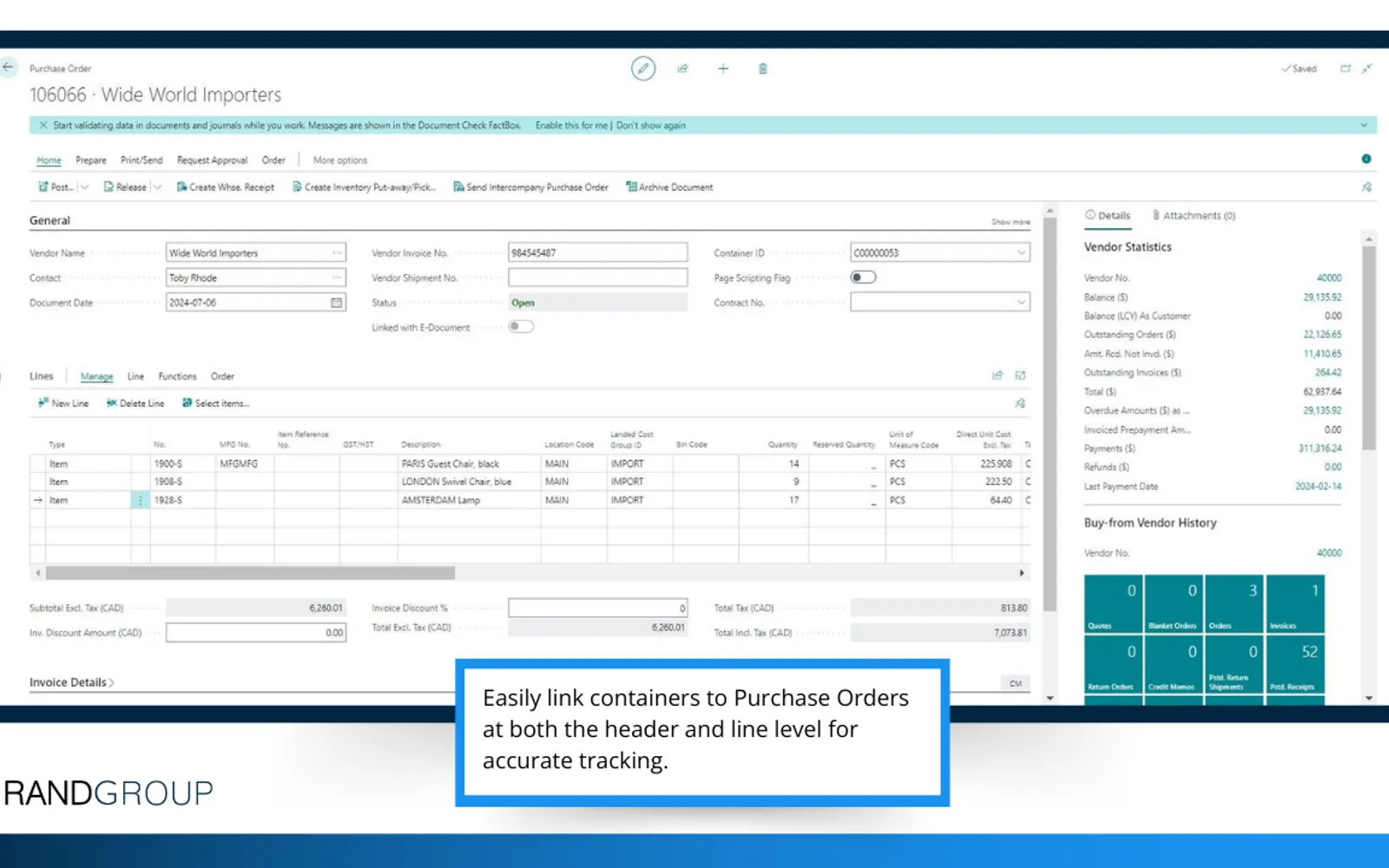 Inbound Container Handling — screenshot from the Microsoft Marketplace listing