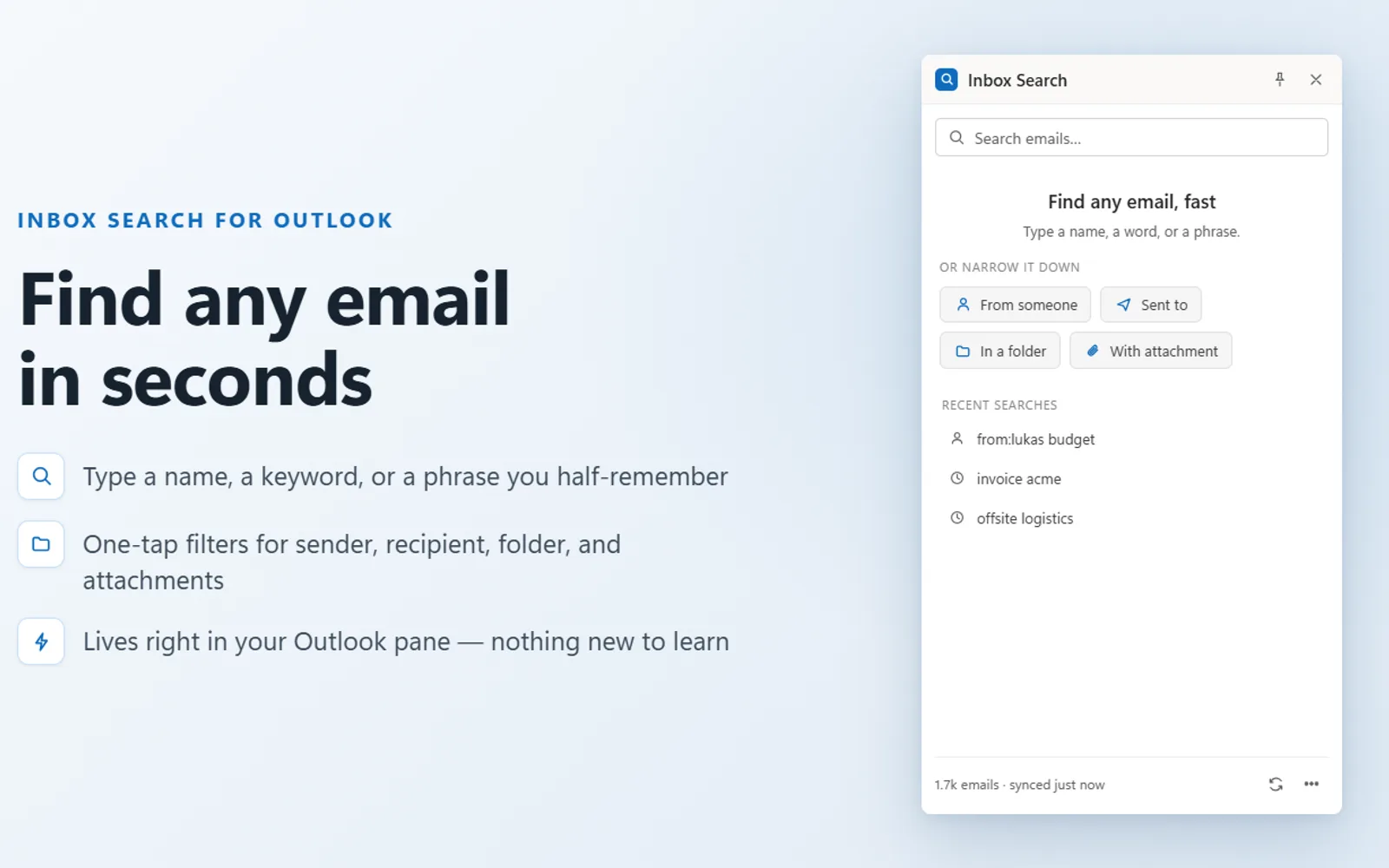 Inbox Search — screenshot from the Microsoft Marketplace listing