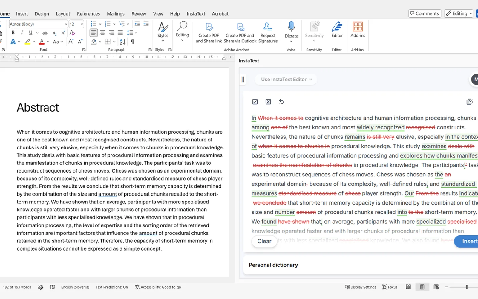 InstaText — screenshot from the Microsoft Marketplace listing