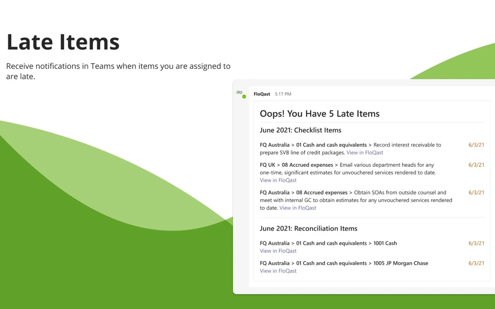 Integration with Microsoft Teams by FloQast — screenshot from the Microsoft Marketplace listing