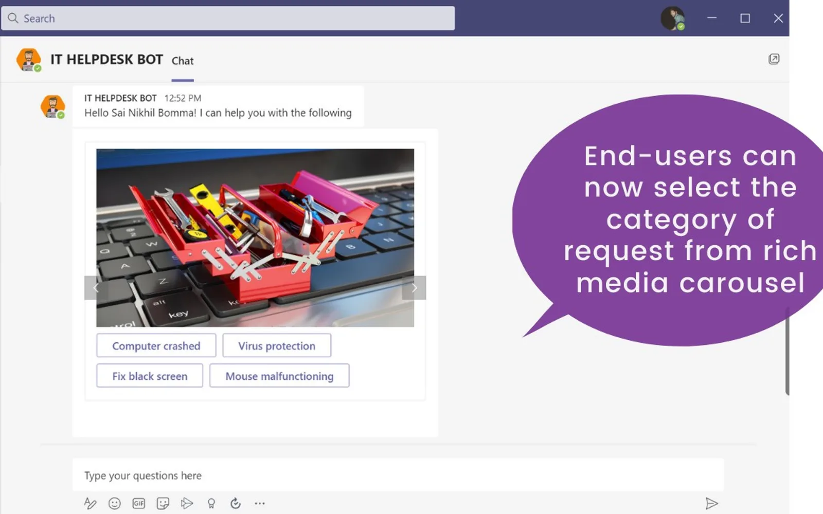 IT Helpdesk Bot — screenshot from the Microsoft Marketplace listing