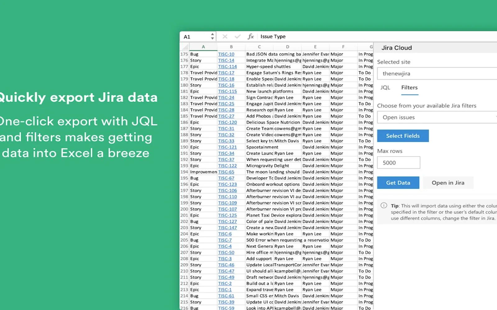 Jira Cloud for Excel — screenshot from the Microsoft Marketplace listing