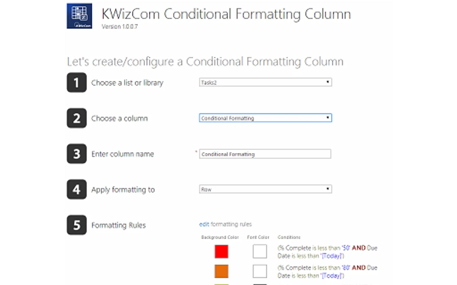 KWizCom Conditional Formatting Column — screenshot from the Microsoft Marketplace listing
