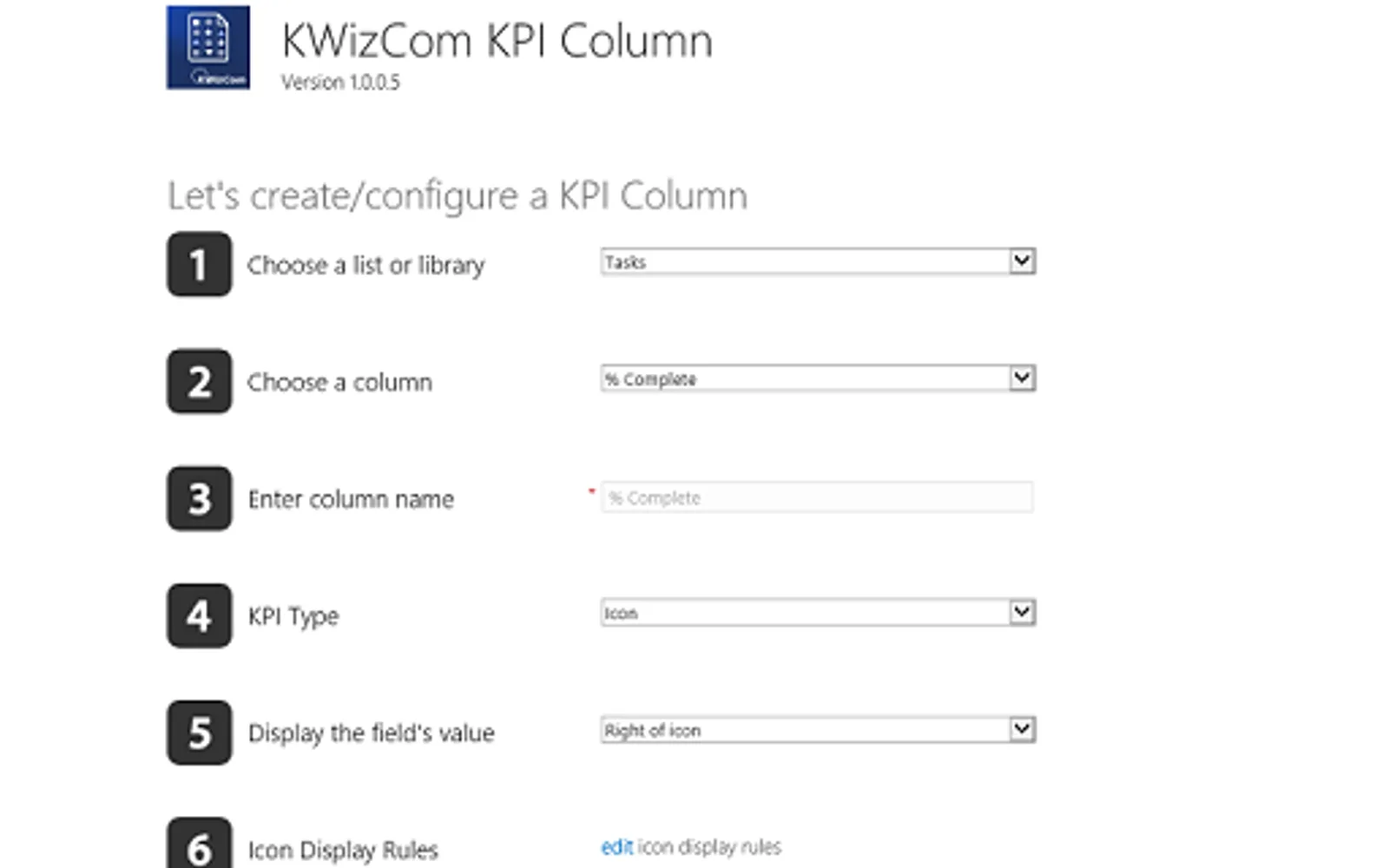 KWizCom KPI Column — screenshot from the Microsoft Marketplace listing