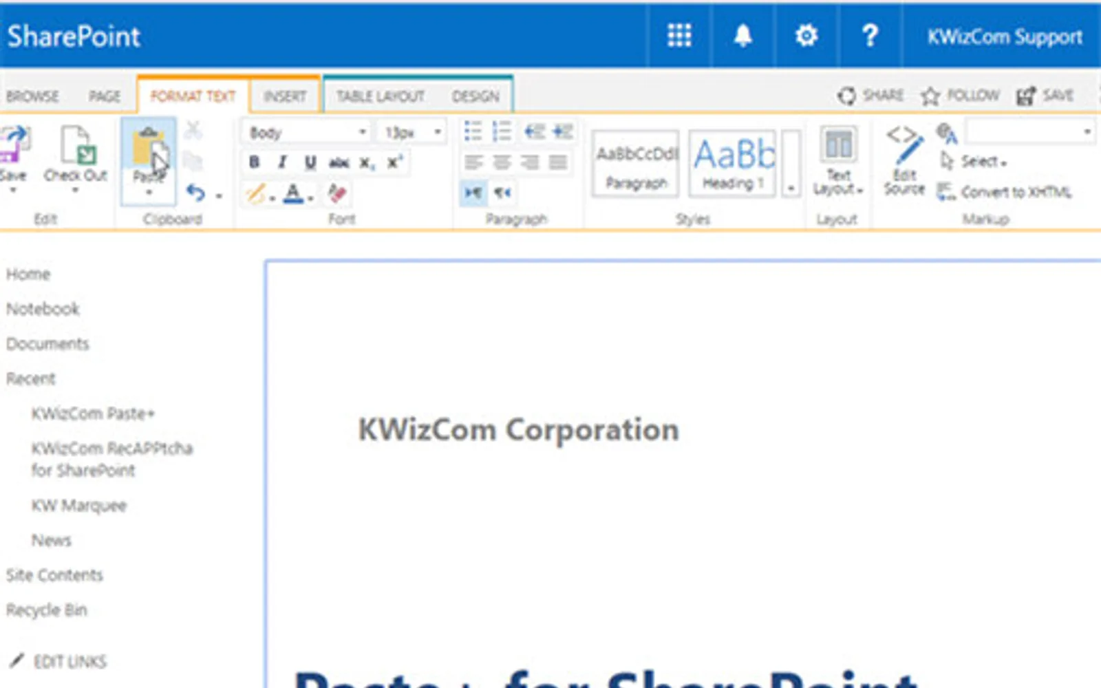 KWizCom Paste+ — screenshot from the Microsoft Marketplace listing