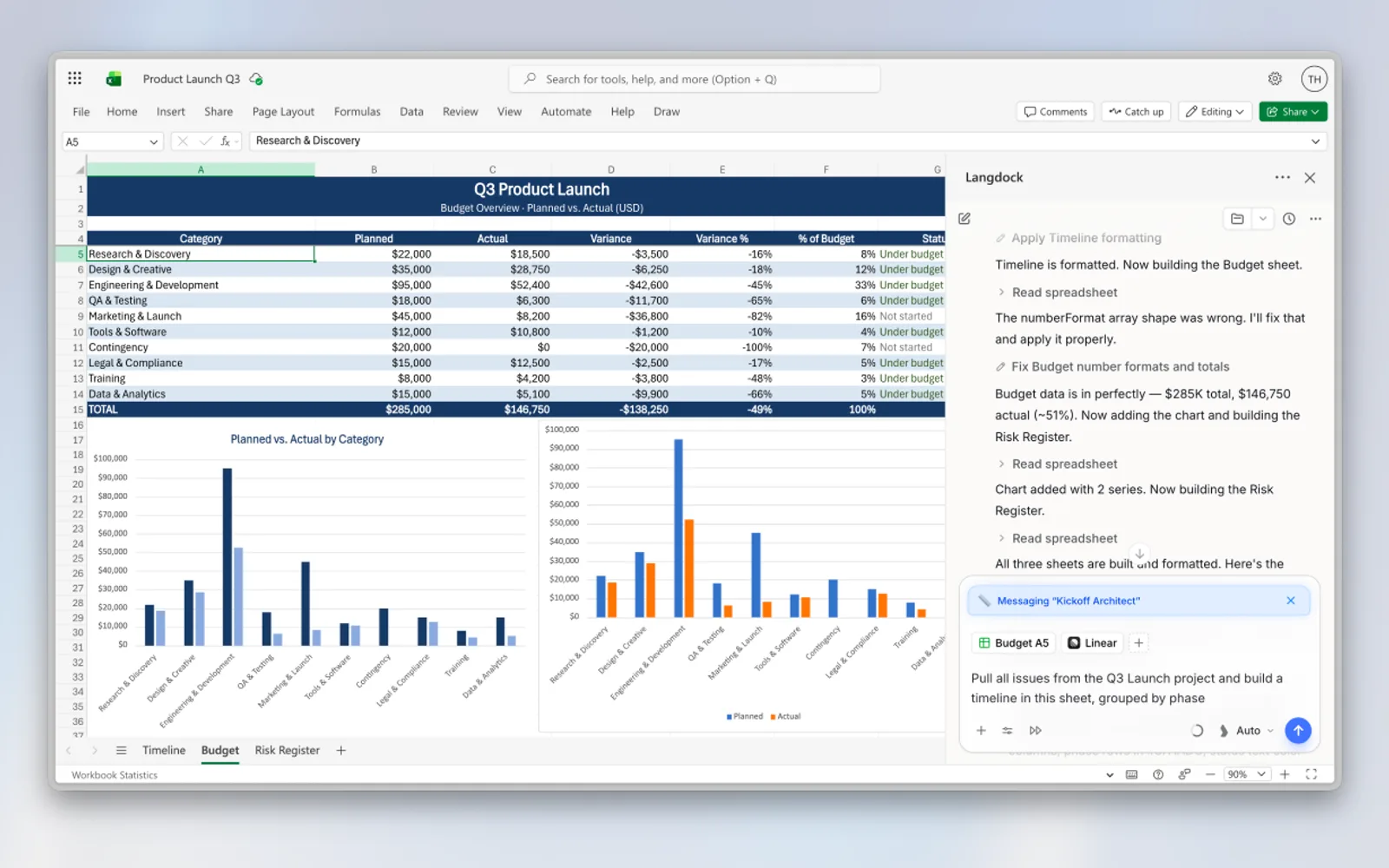 Langdock for Excel — screenshot from the Microsoft Marketplace listing
