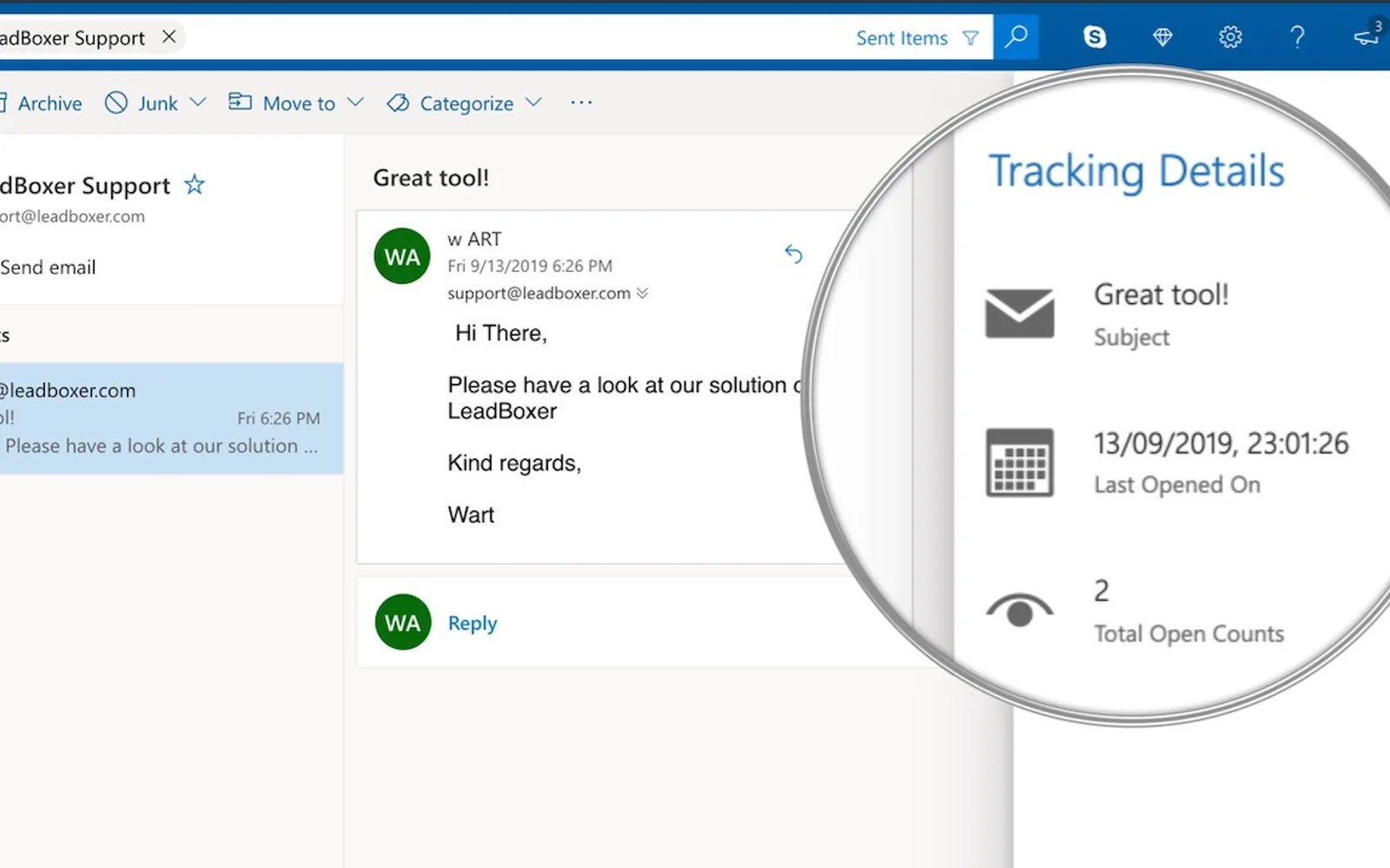 LeadBoxer for Outlook — screenshot from the Microsoft Marketplace listing