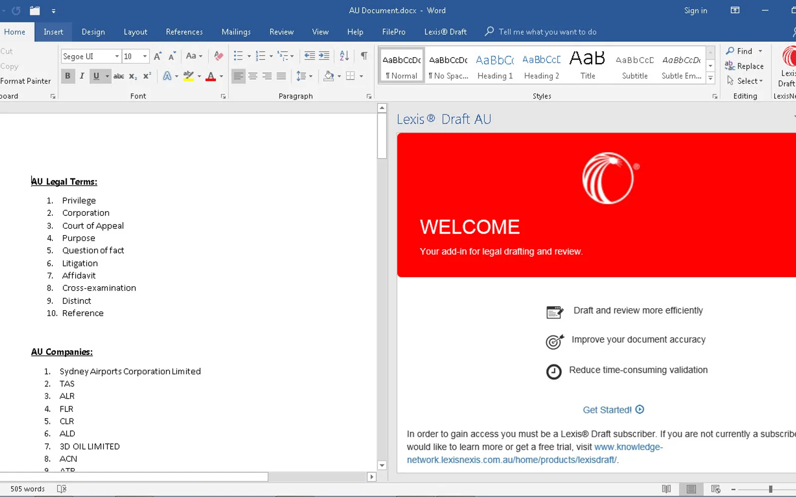 Lexis® Draft AU — screenshot from the Microsoft Marketplace listing