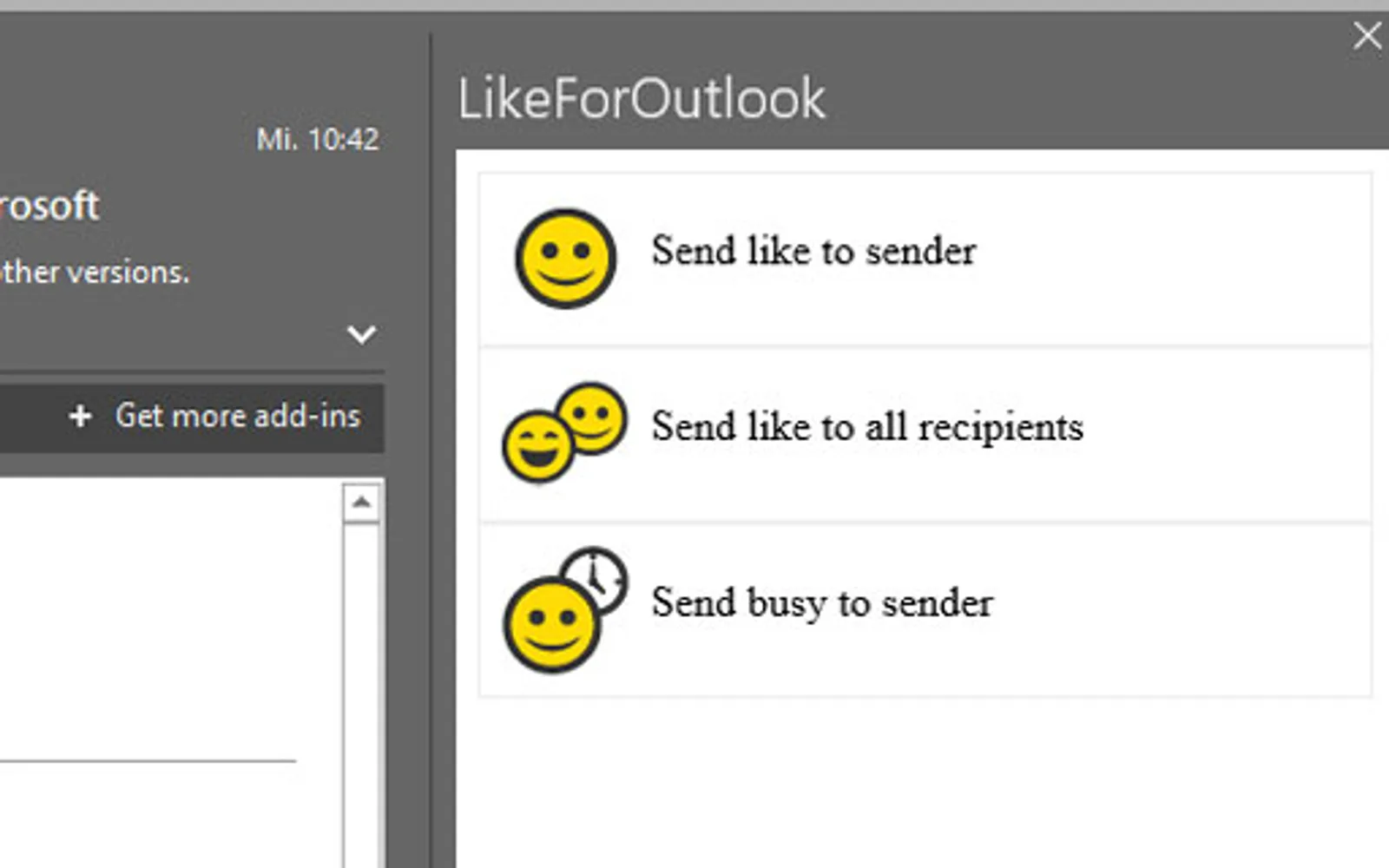 Like for Outlook — screenshot from the Microsoft Marketplace listing