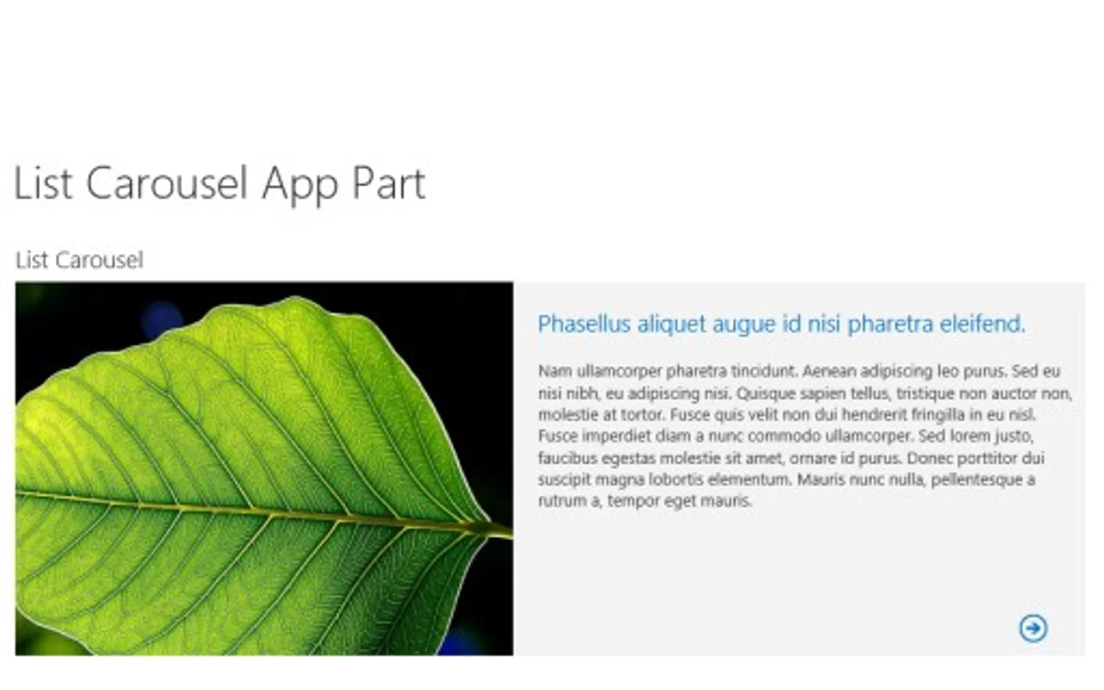 List Carousel — screenshot from the Microsoft Marketplace listing