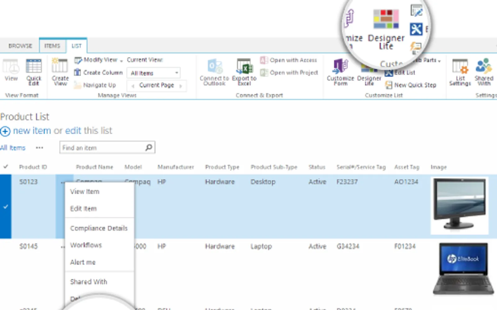List Designer Lite — screenshot from the Microsoft Marketplace listing