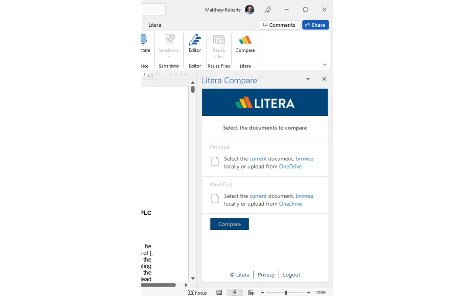 Litera Compare — screenshot from the Microsoft Marketplace listing