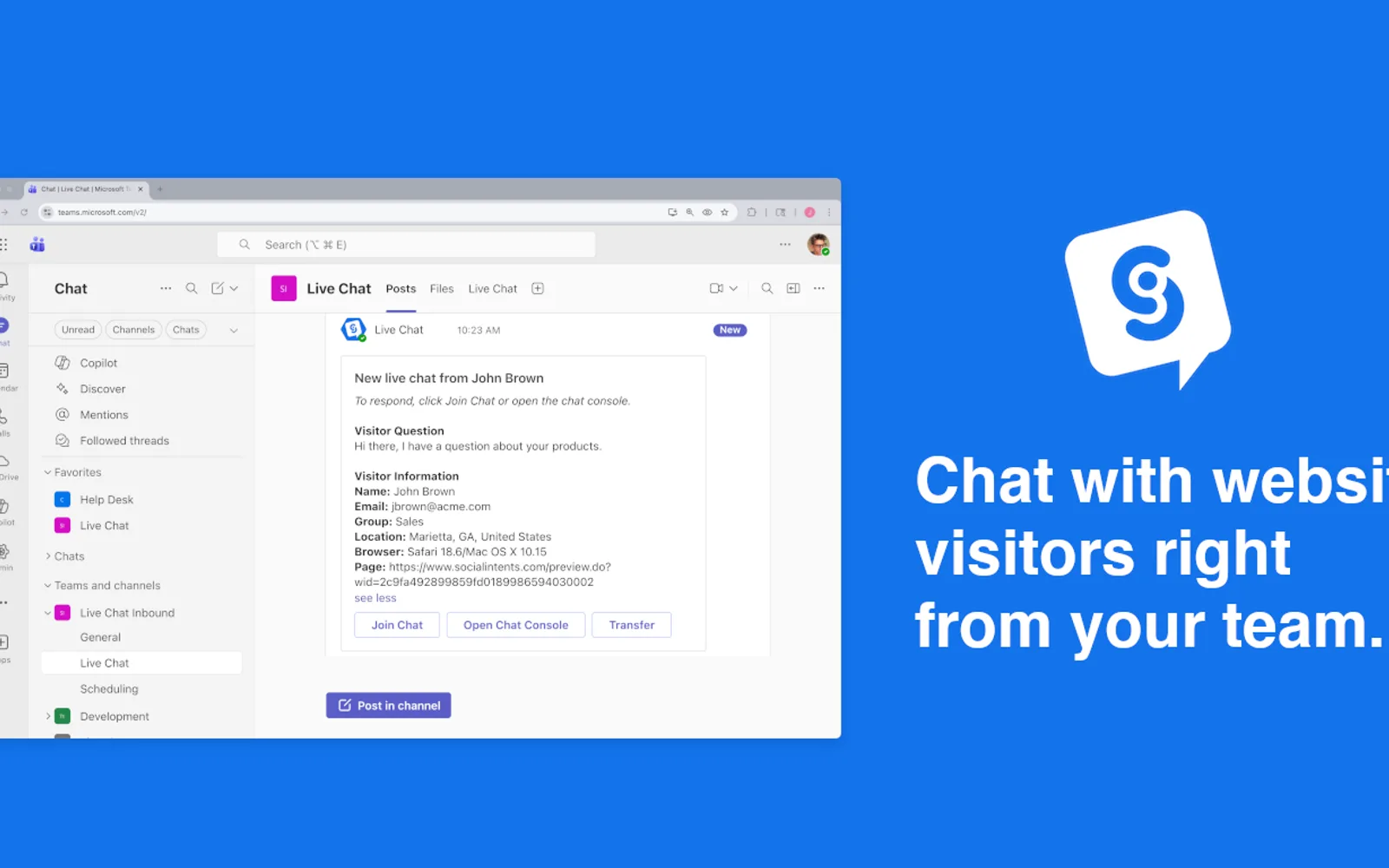 Live Chat — screenshot from the Microsoft Marketplace listing