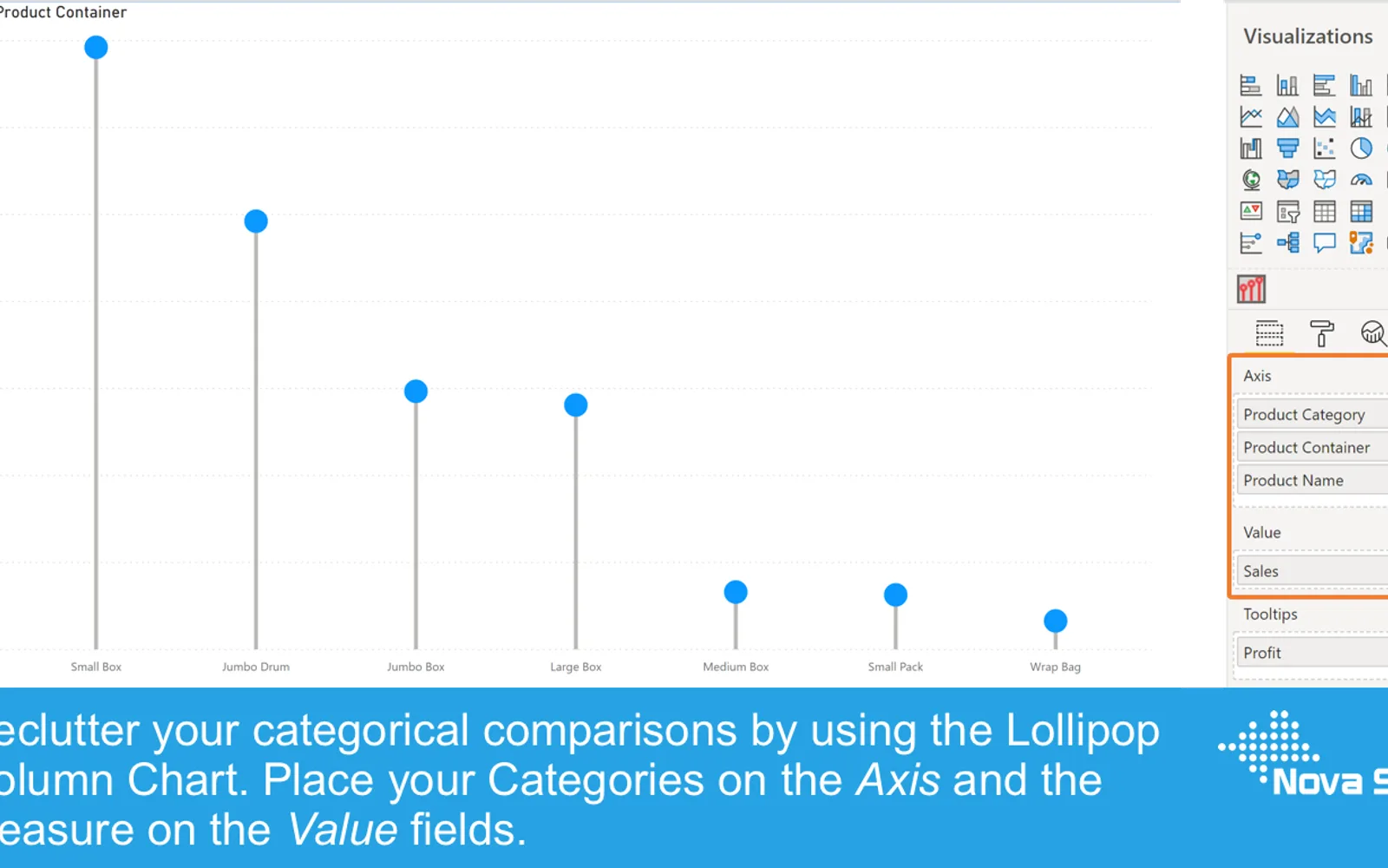 Lollipop Column Chart — screenshot from the Microsoft Marketplace listing