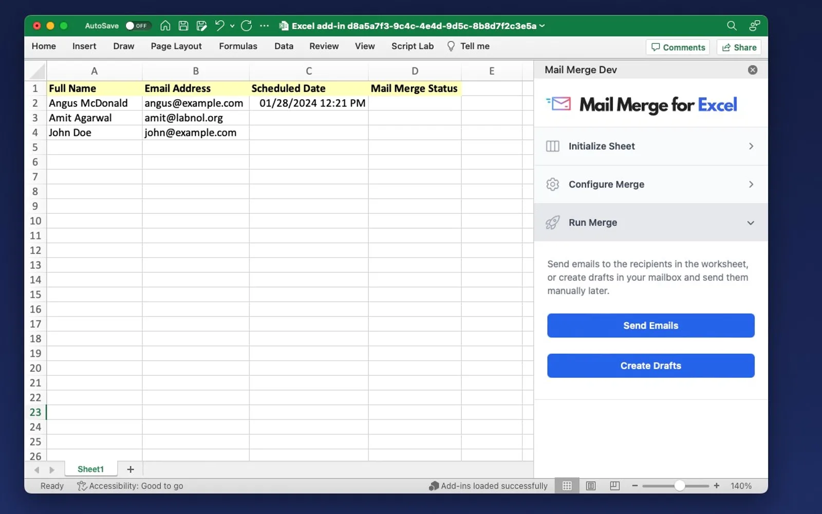 Mail Merge — screenshot from the Microsoft Marketplace listing