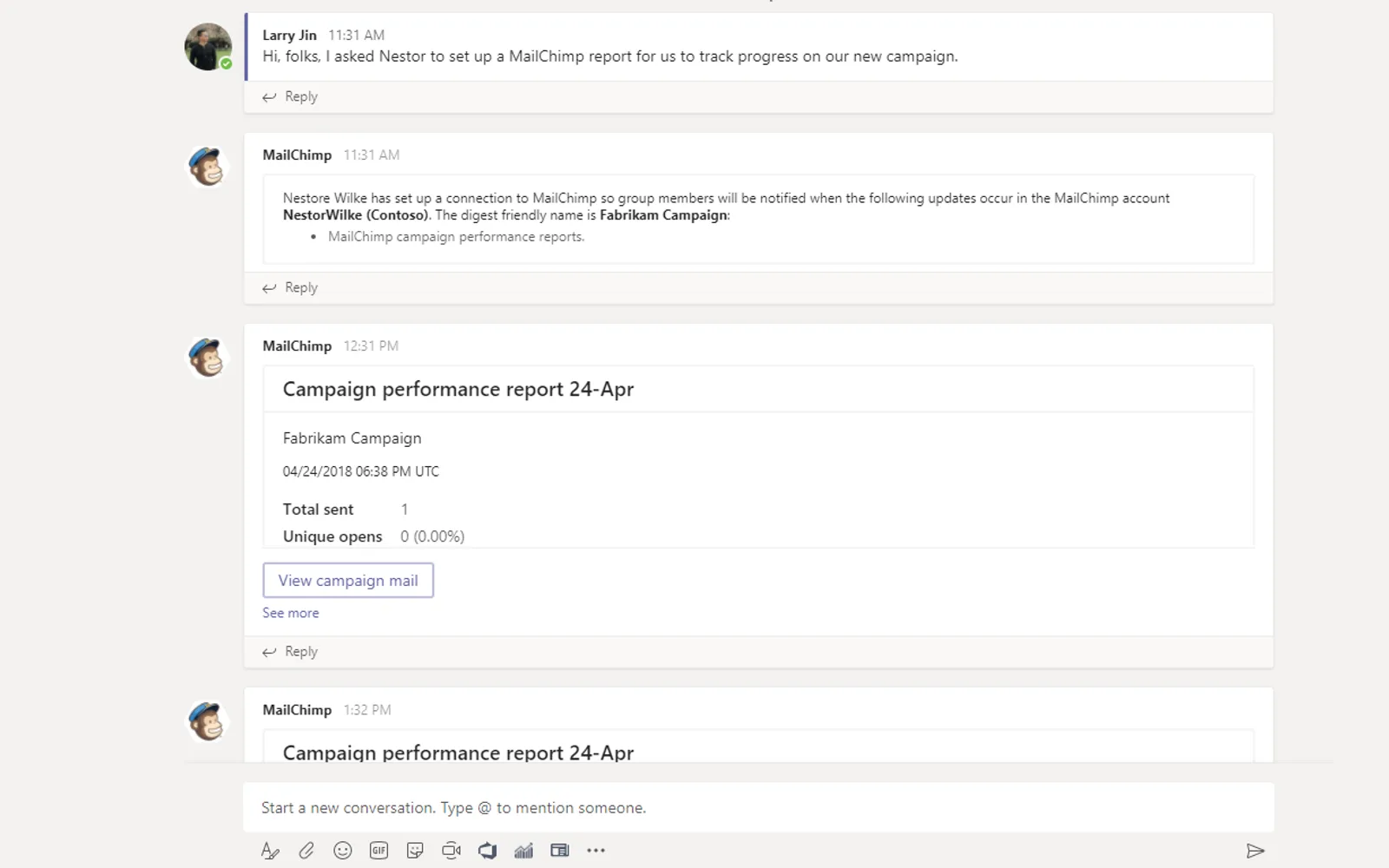 MailChimp — screenshot from the Microsoft Marketplace listing