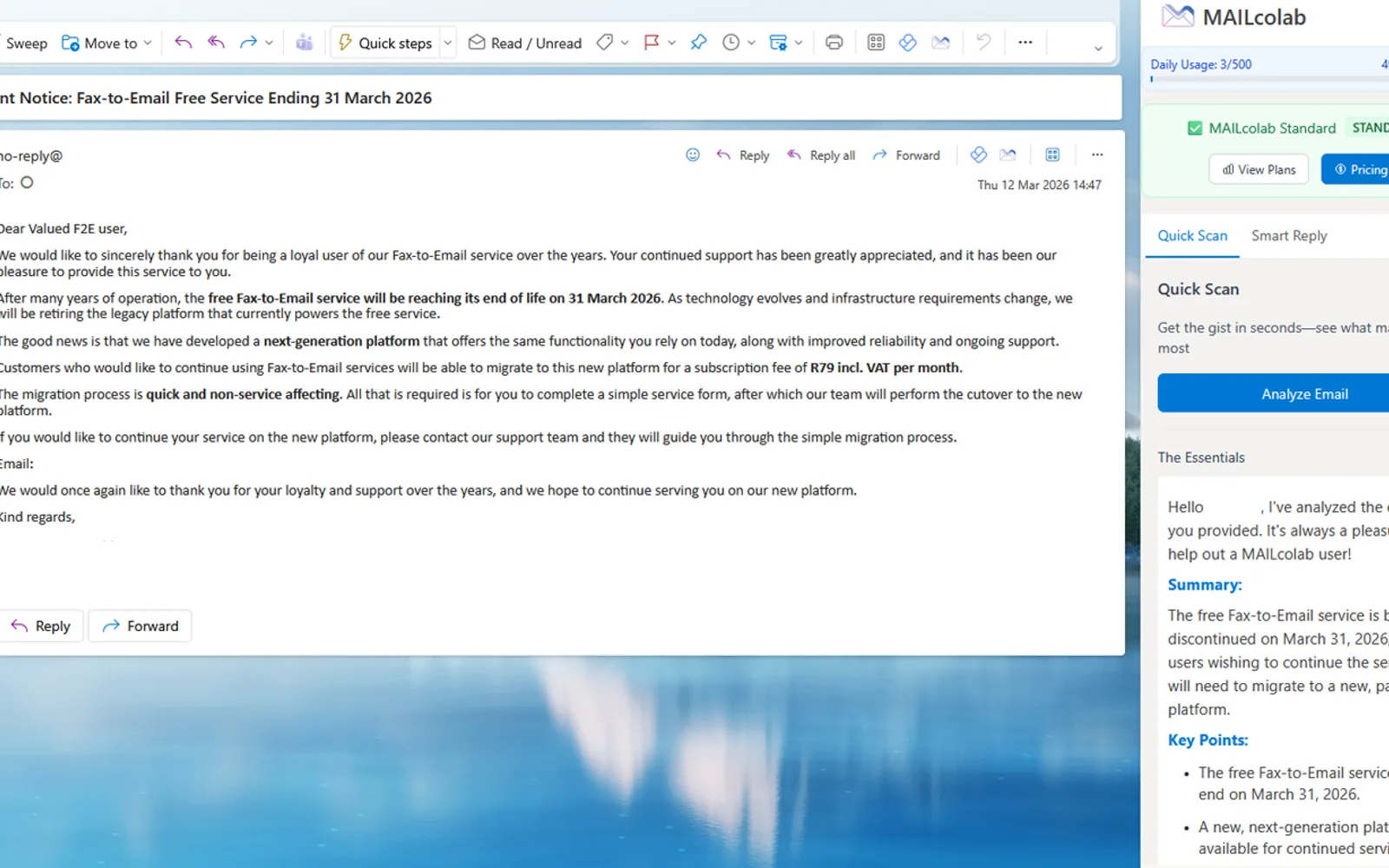 MAILcolab — screenshot from the Microsoft Marketplace listing