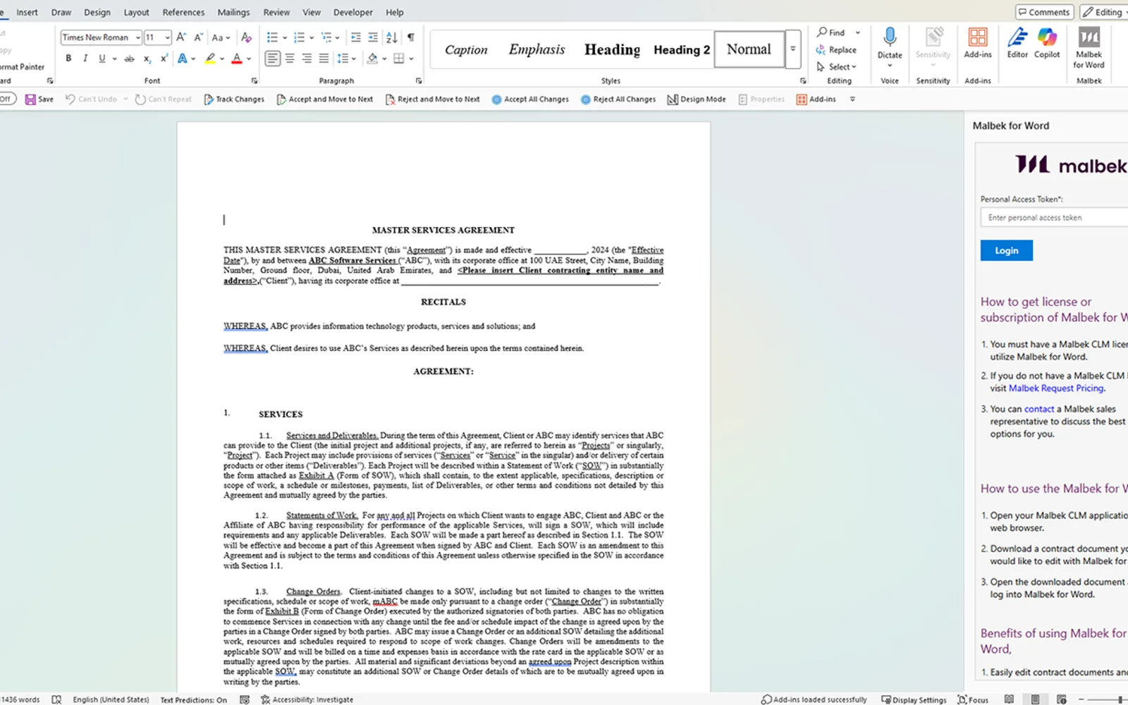 Malbek for Word — screenshot from the Microsoft Marketplace listing