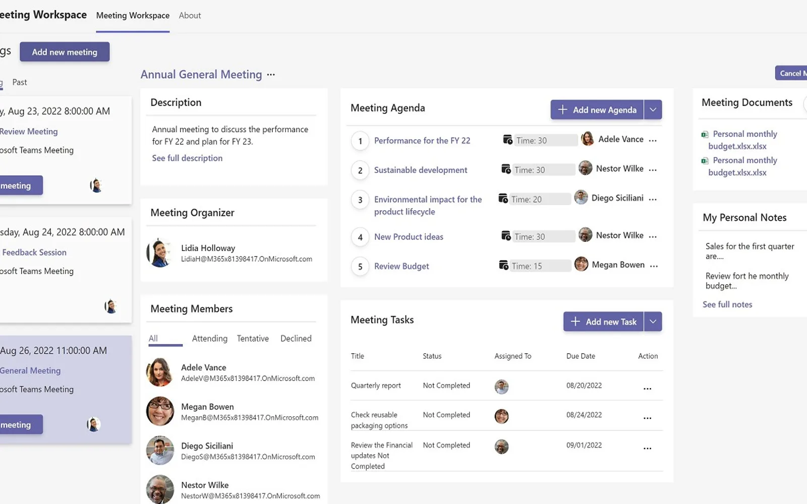Meetings Workspace — screenshot from the Microsoft Marketplace listing