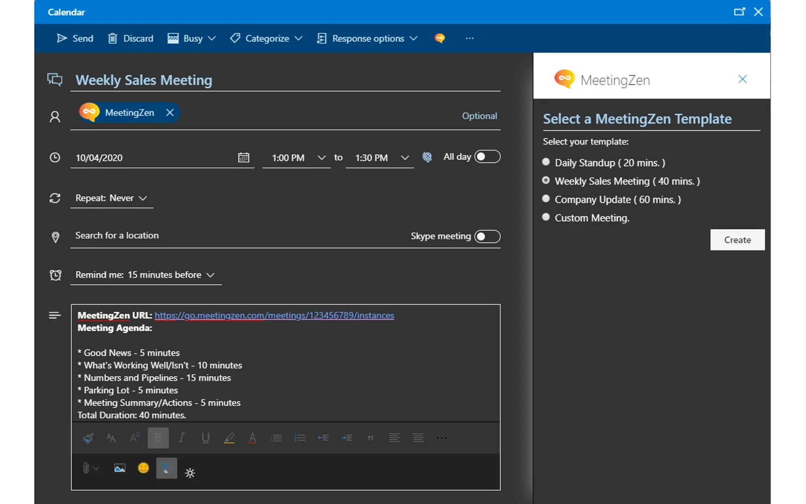 MeetingZen — screenshot from the Microsoft Marketplace listing