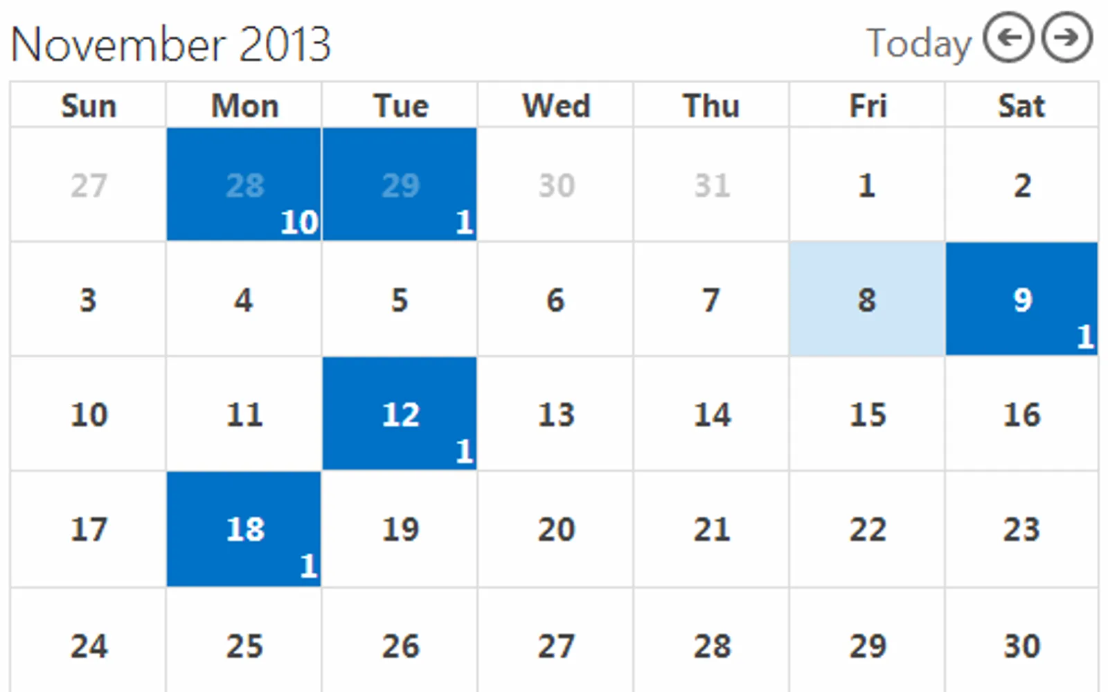 Mini Calendar Lite — screenshot from the Microsoft Marketplace listing