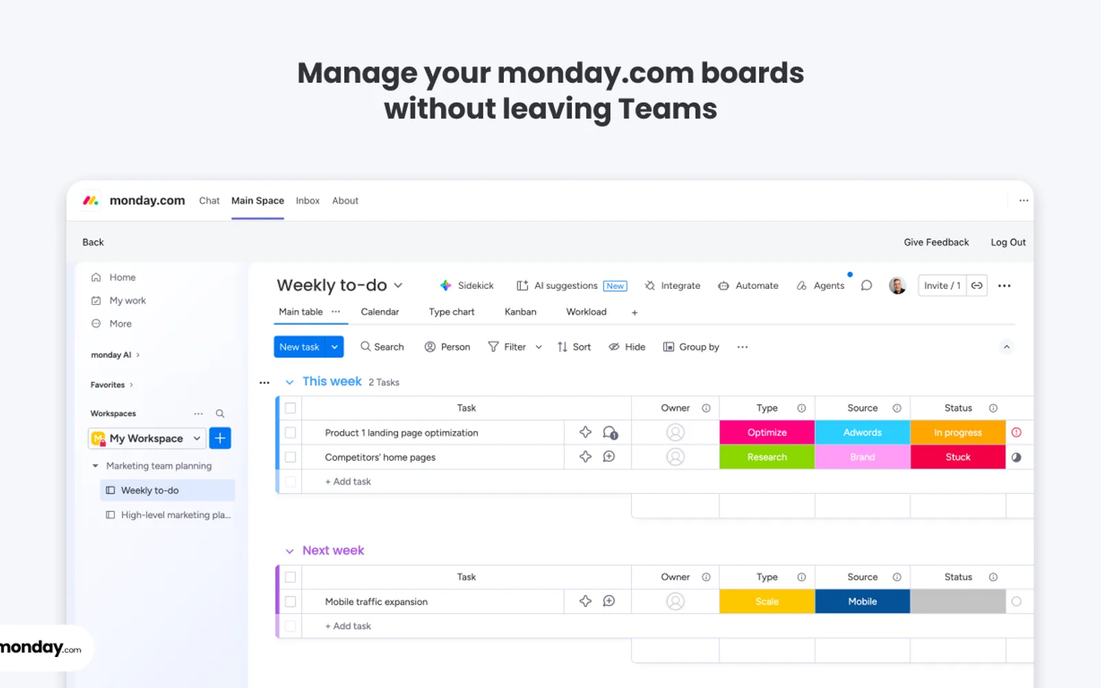 monday.com — screenshot from the Microsoft Marketplace listing
