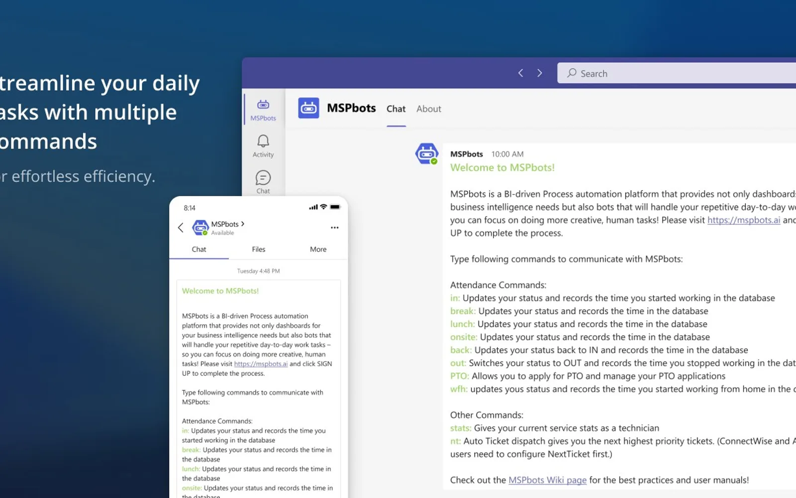 MSPbots — screenshot from the Microsoft Marketplace listing