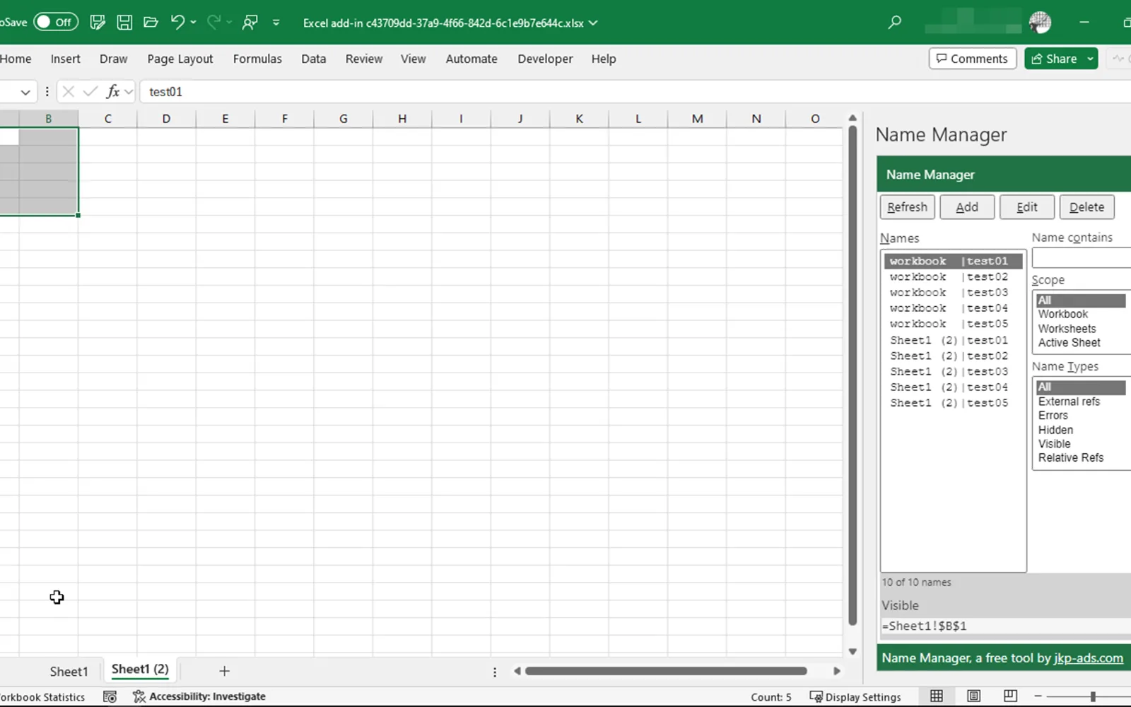Name Manager for Excel — screenshot from the Microsoft Marketplace listing