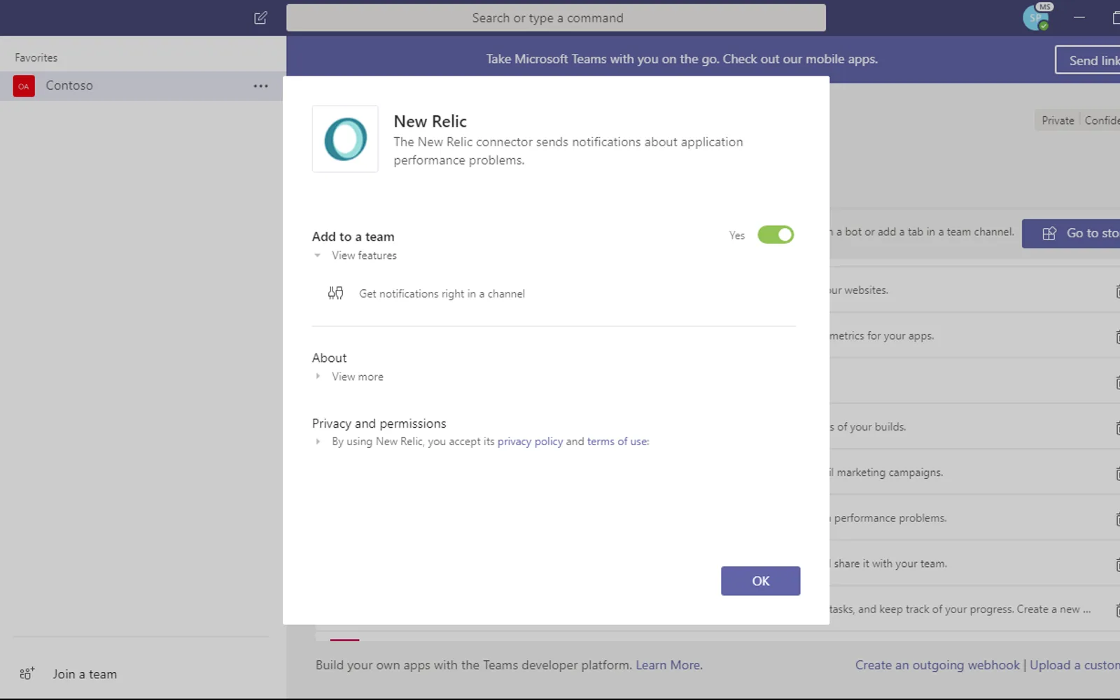 New Relic — screenshot from the Microsoft Marketplace listing