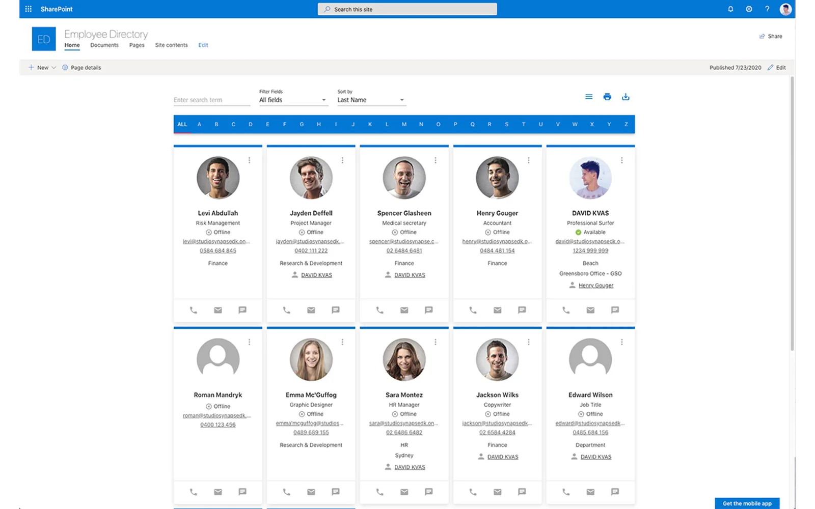 Node Vision - Employee Directory — screenshot from the Microsoft Marketplace listing