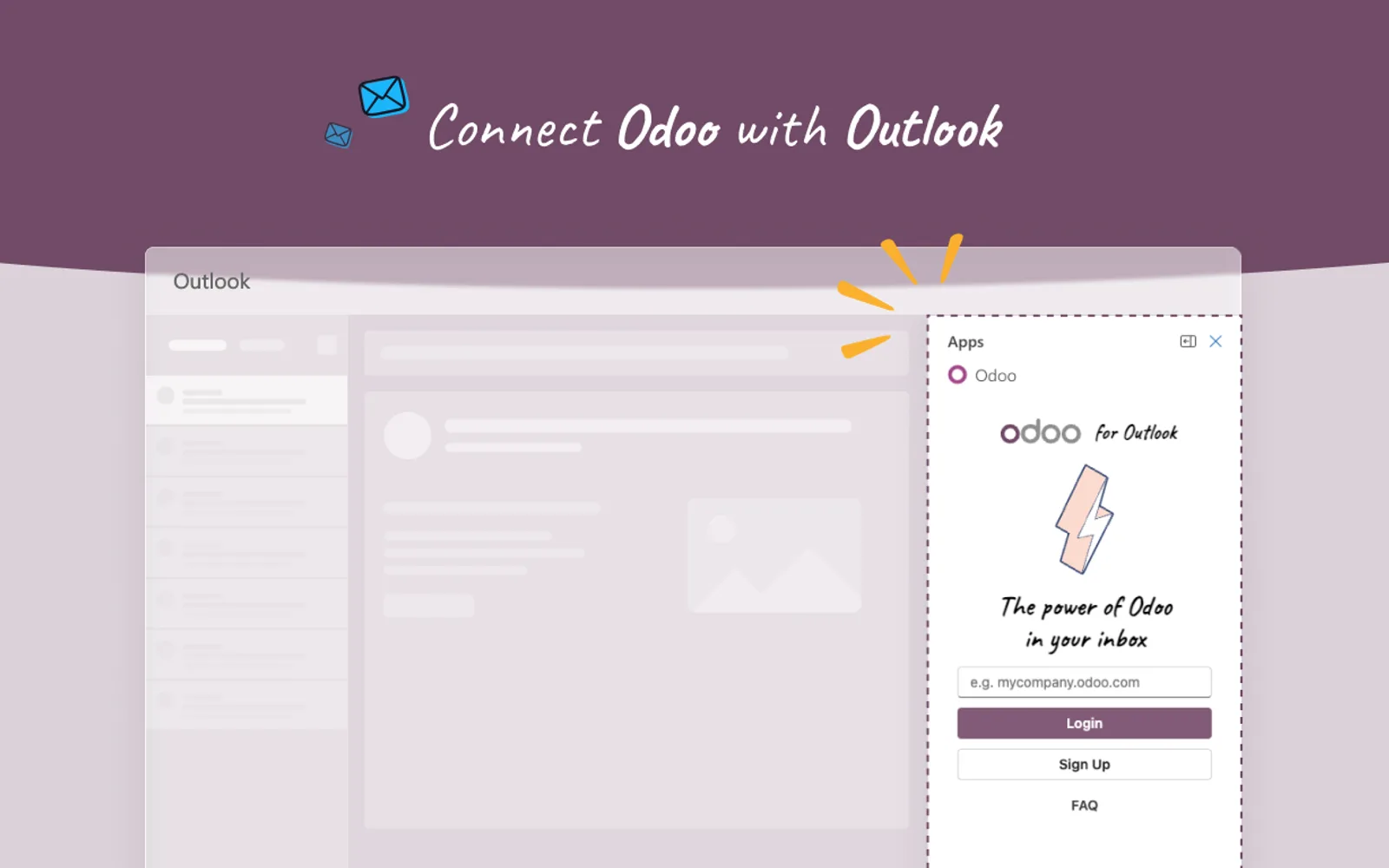 Odoo Inbox Addin — screenshot from the Microsoft Marketplace listing