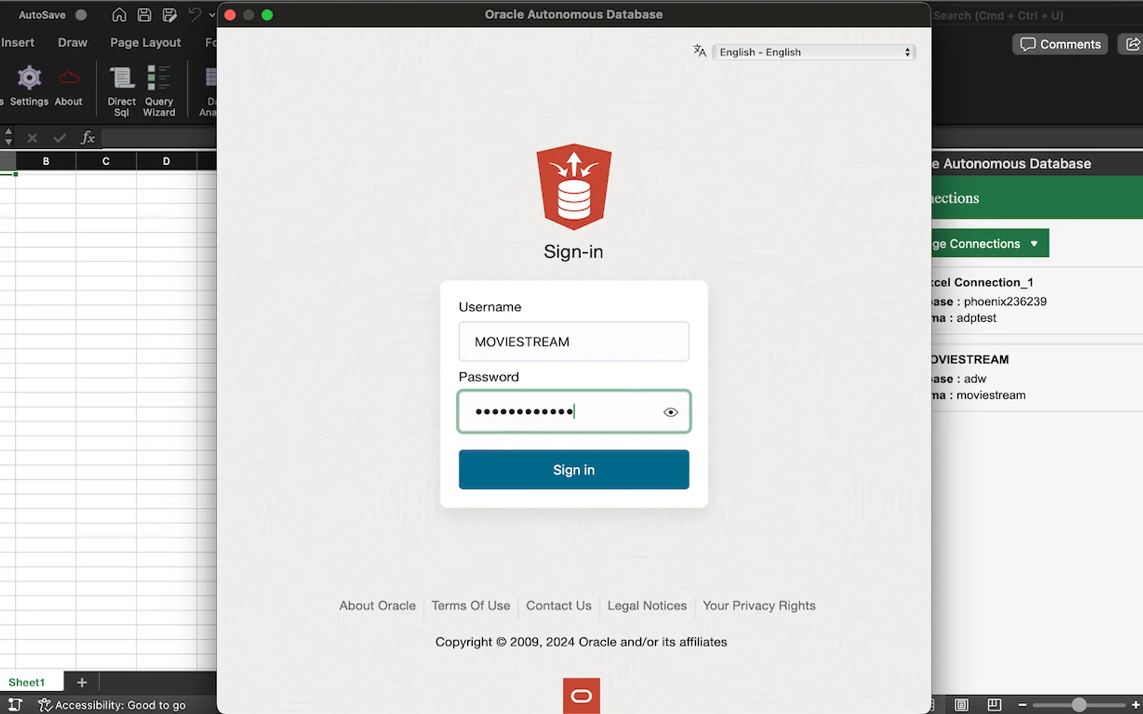 Oracle Database for Excel — screenshot from the Microsoft Marketplace listing