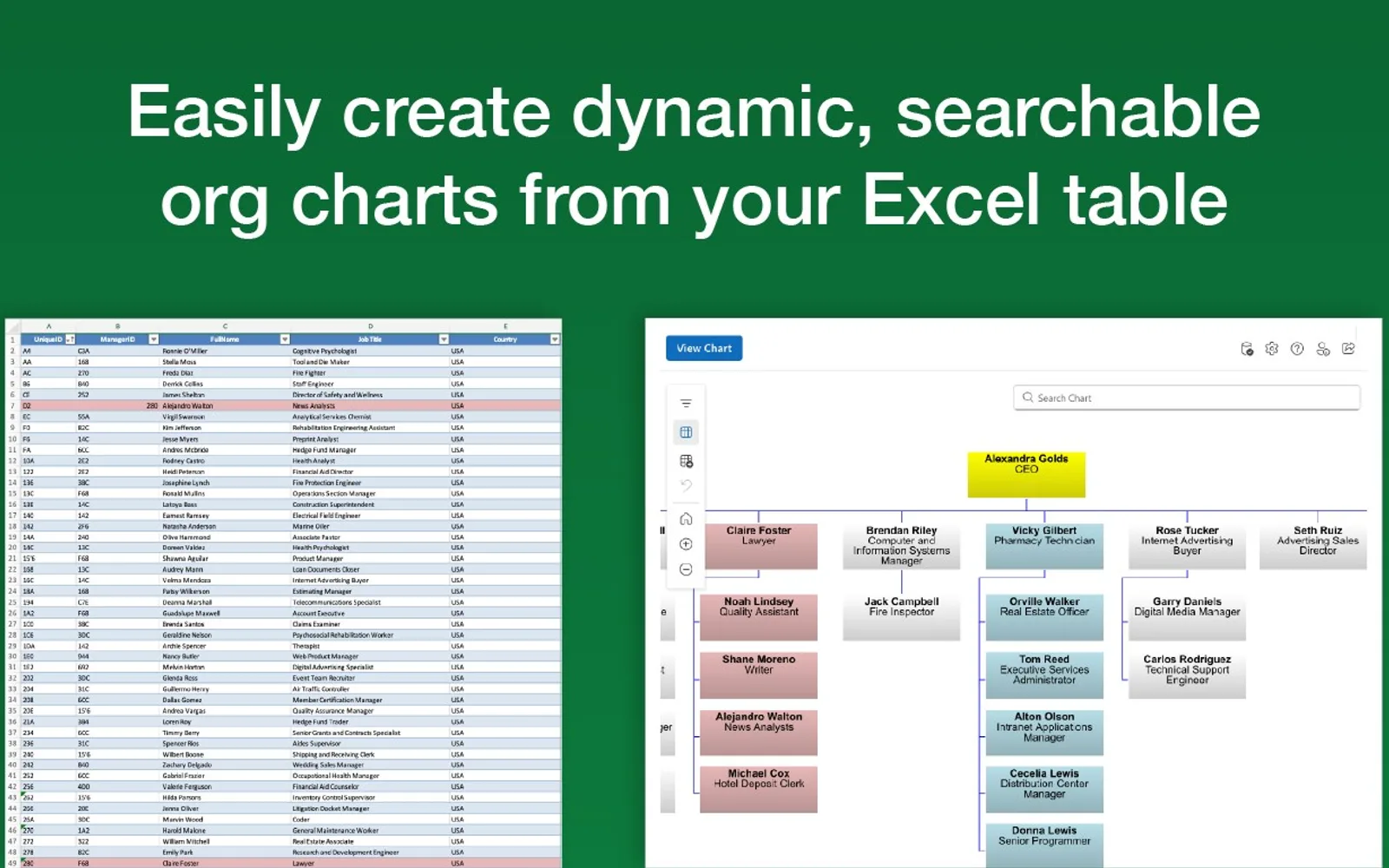 OrgChart4XL — screenshot from the Microsoft Marketplace listing