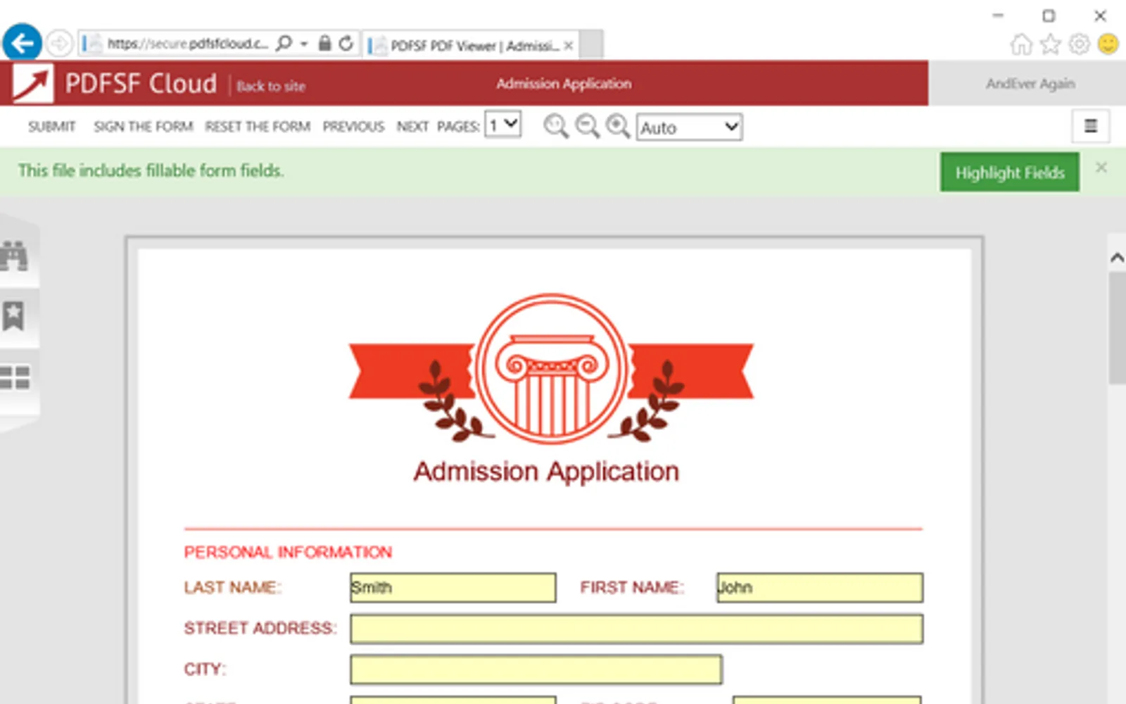 PDF Share Forms Cloud — screenshot from the Microsoft Marketplace listing
