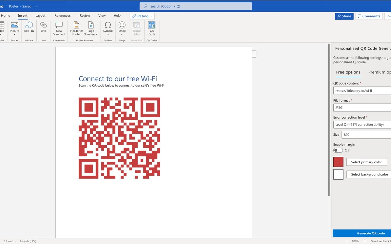 Personalised QR Code Generator — screenshot from the Microsoft Marketplace listing