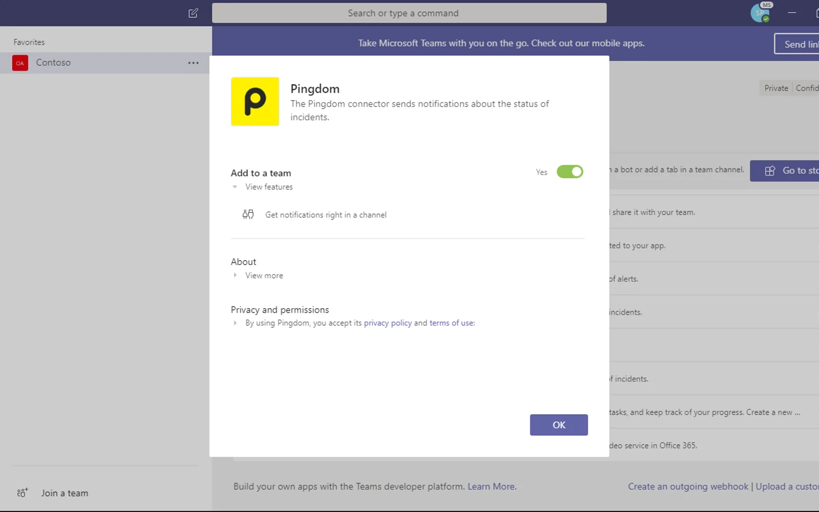 Pingdom — screenshot from the Microsoft Marketplace listing