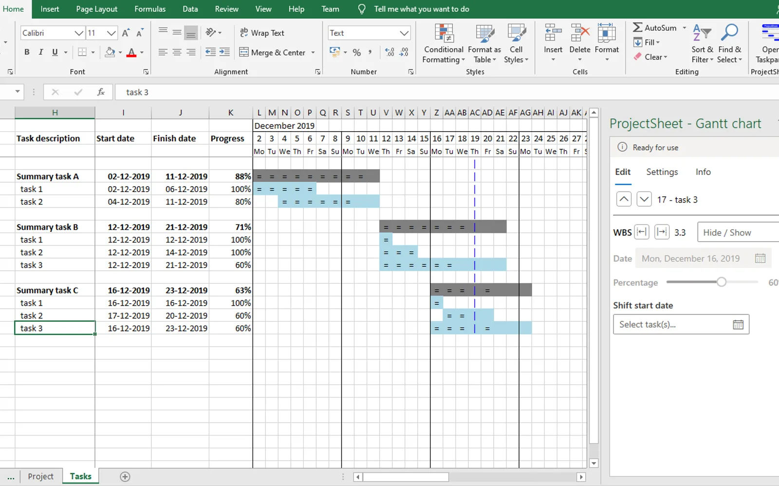 ProjectSheet - Gantt chart — screenshot from the Microsoft Marketplace listing