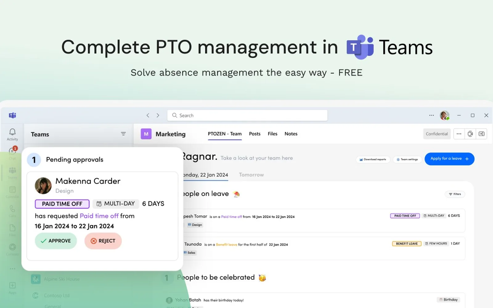 PTOZEN — screenshot from the Microsoft Marketplace listing