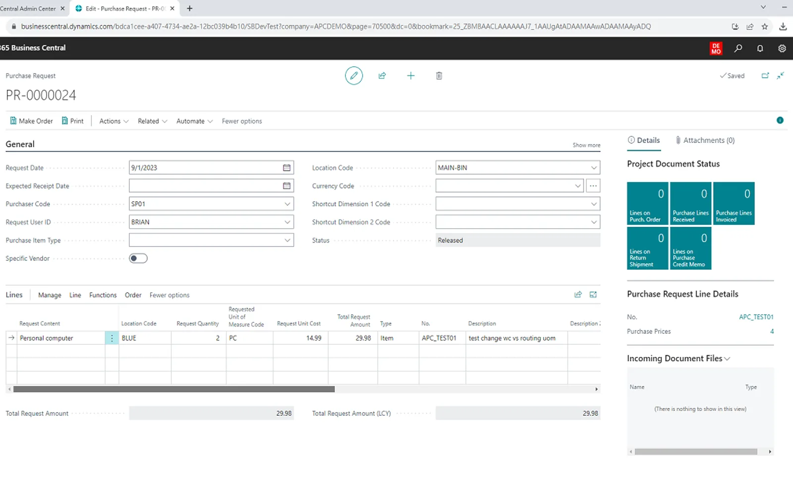 Purchase Request Module — screenshot from the Microsoft Marketplace listing