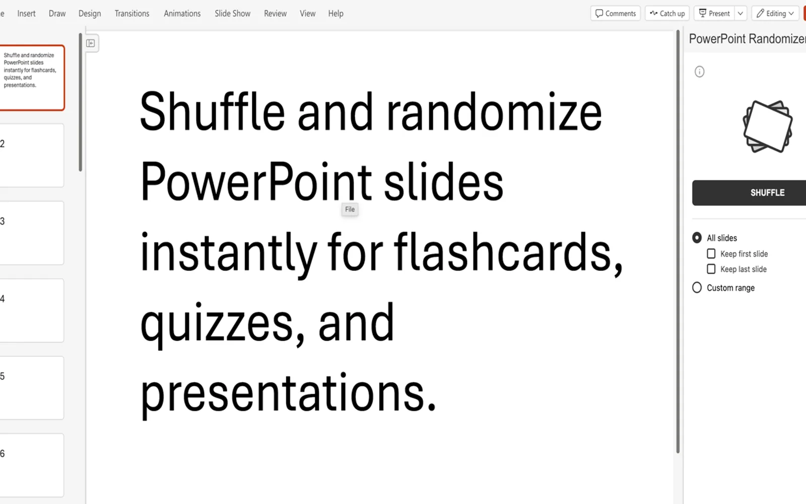 Randomizer for PowerPoint — screenshot from the Microsoft Marketplace listing