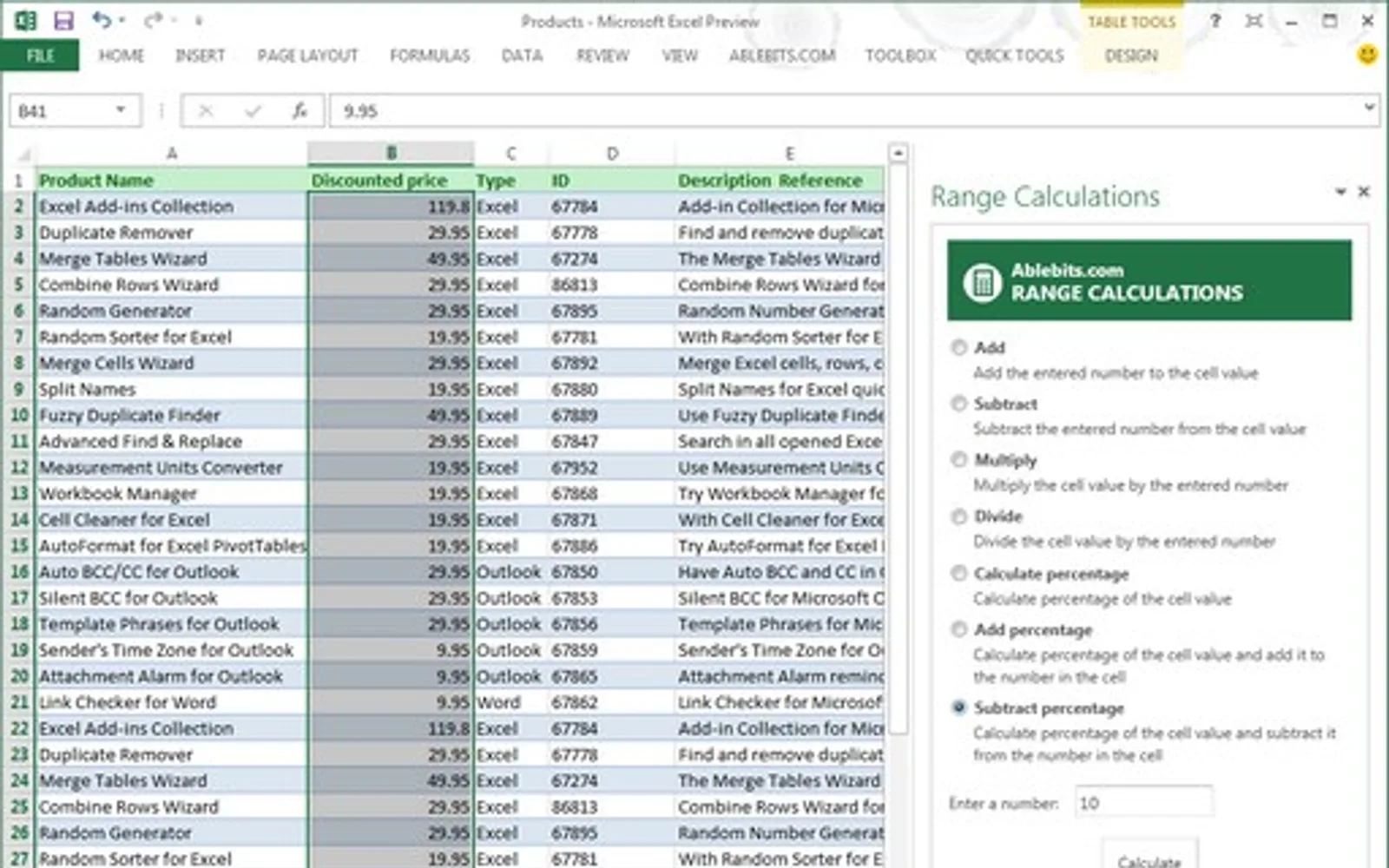 Range Calculations — screenshot from the Microsoft Marketplace listing