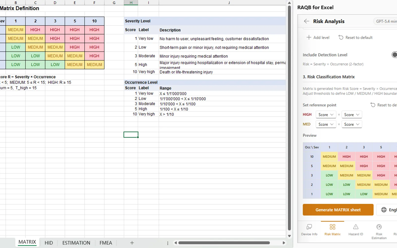RAQB for Excel — screenshot from the Microsoft Marketplace listing