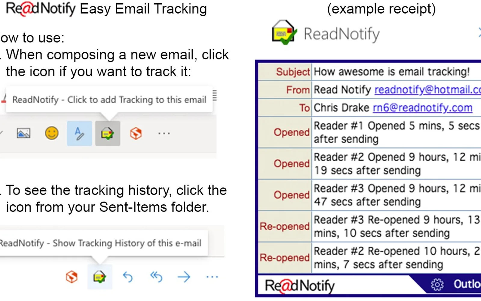 ReadNotify Easy Email Tracking — screenshot from the Microsoft Marketplace listing