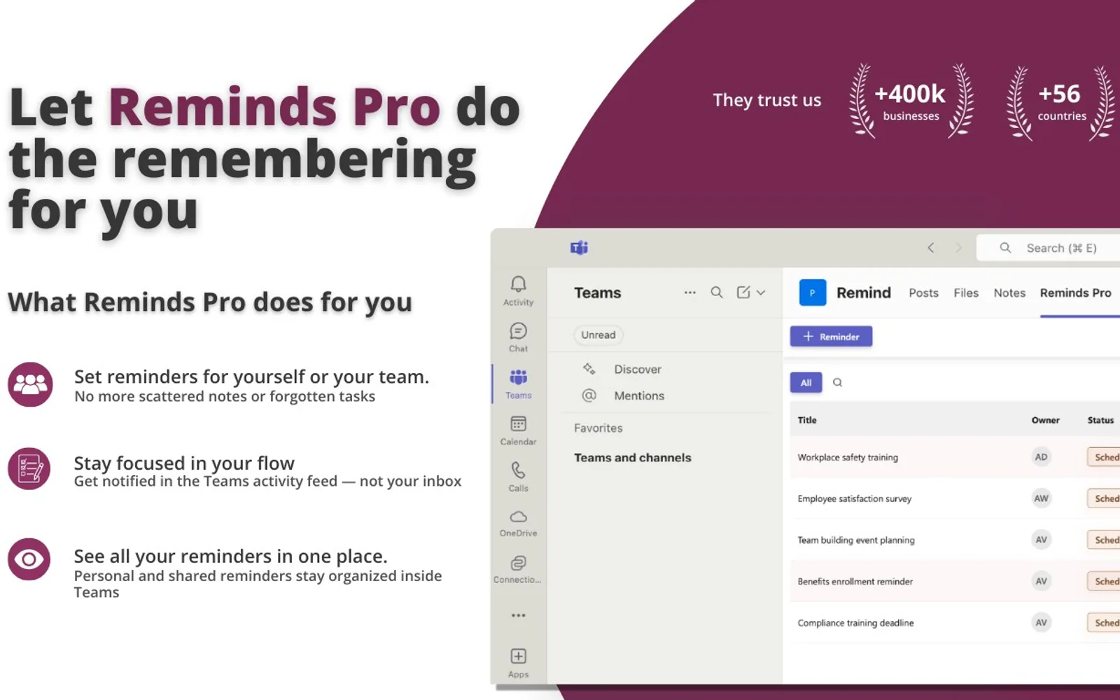 Reminds Pro — screenshot from the Microsoft Marketplace listing