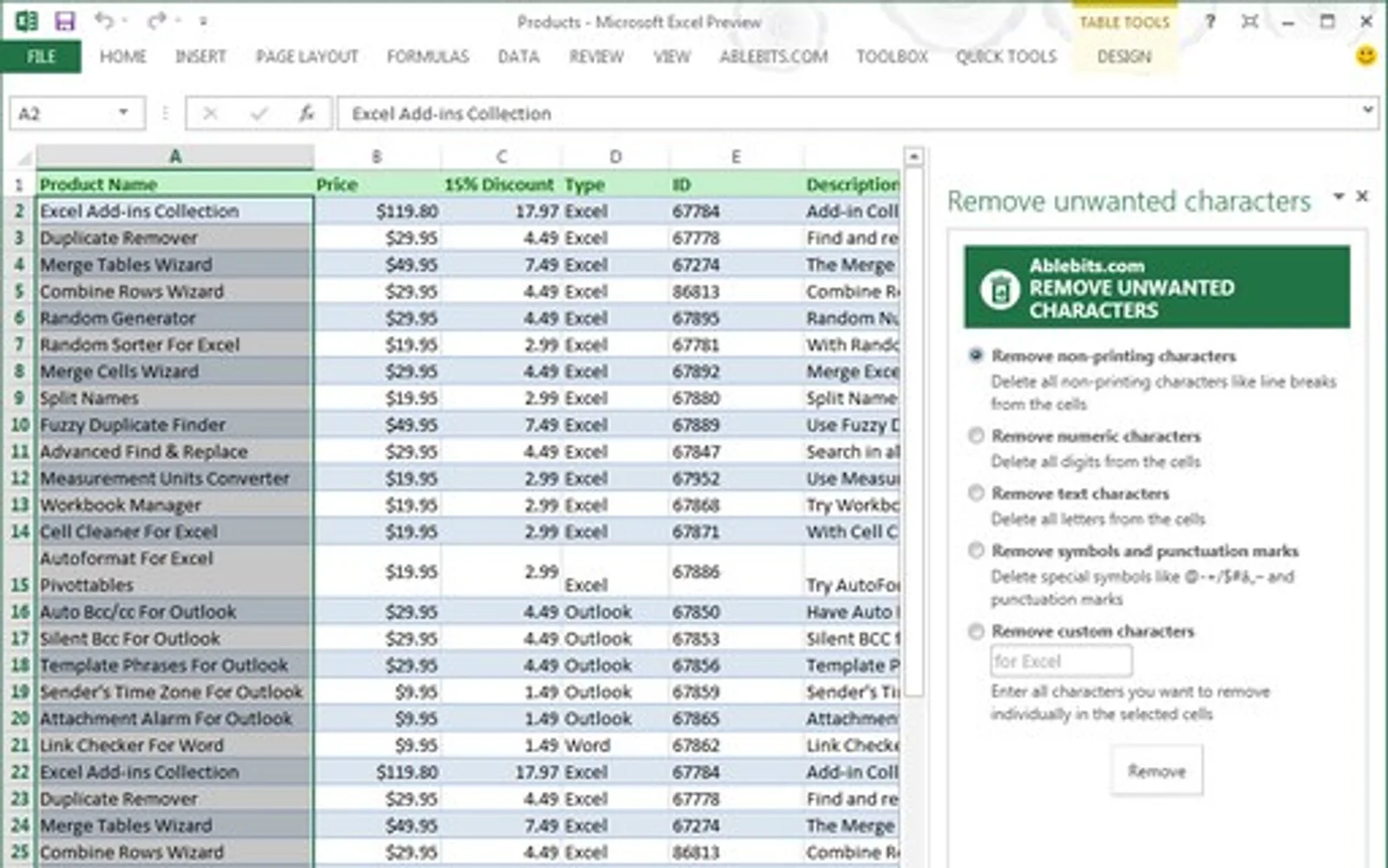 Remove Unwanted Characters — screenshot from the Microsoft Marketplace listing